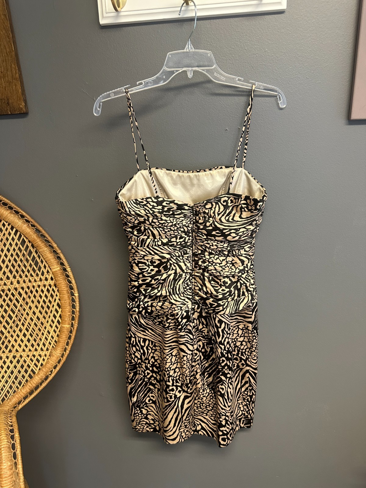 Vintage ABS Dress Womens Size 4 Mini 100% Silk Y2K Bandage Animal Print Cocktail