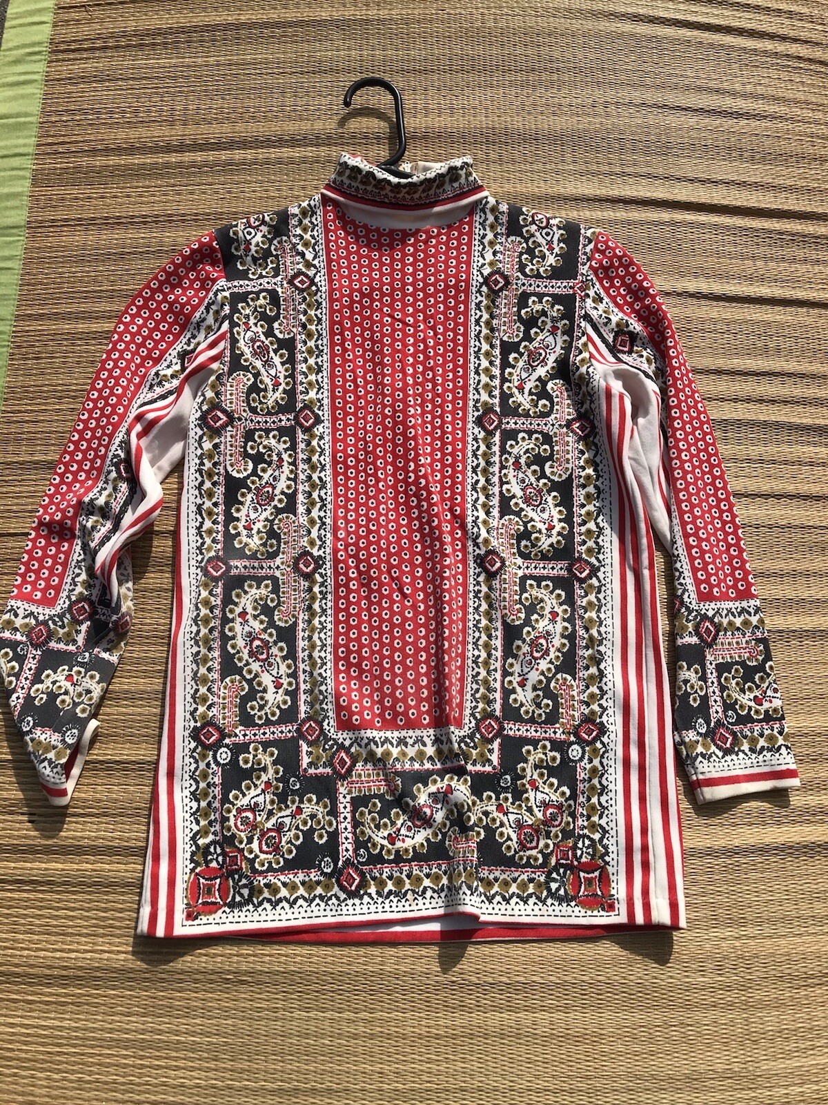 Vtg 60s 70s Aileen Mod Red Black Paisley Tunic Blouse Hippy Top M Boho Shirt