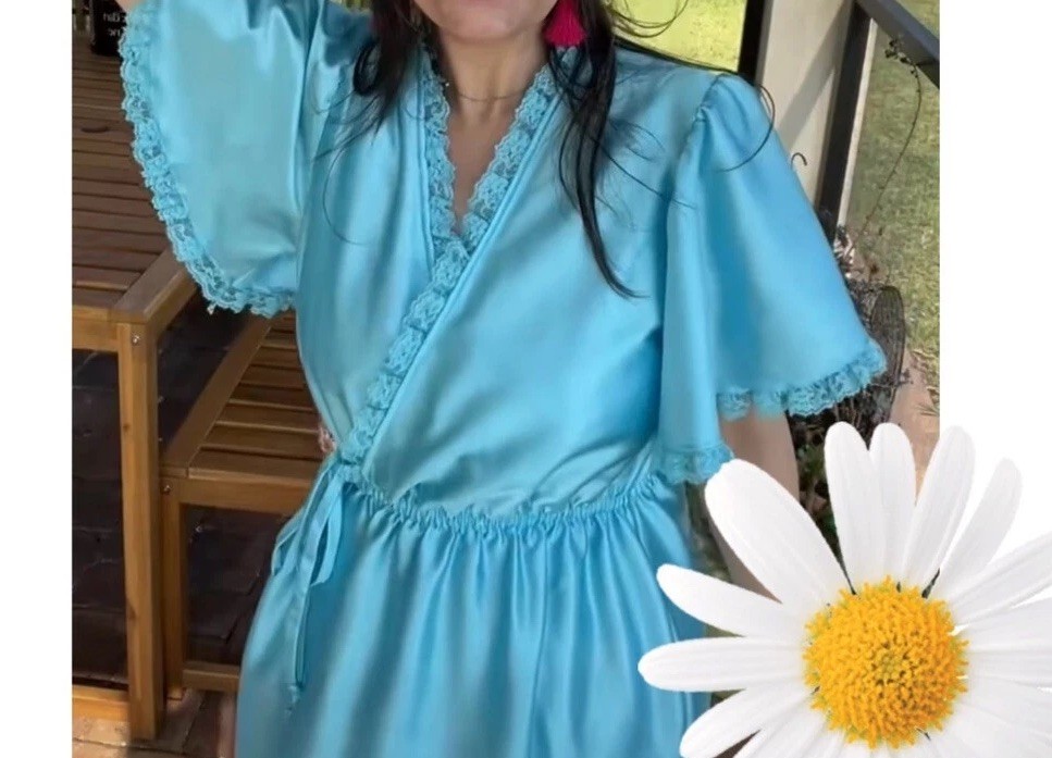 Vintage Women’s Blue Wrap Dress Or Robe Lingerie Size Small Boudoir Fairycore
