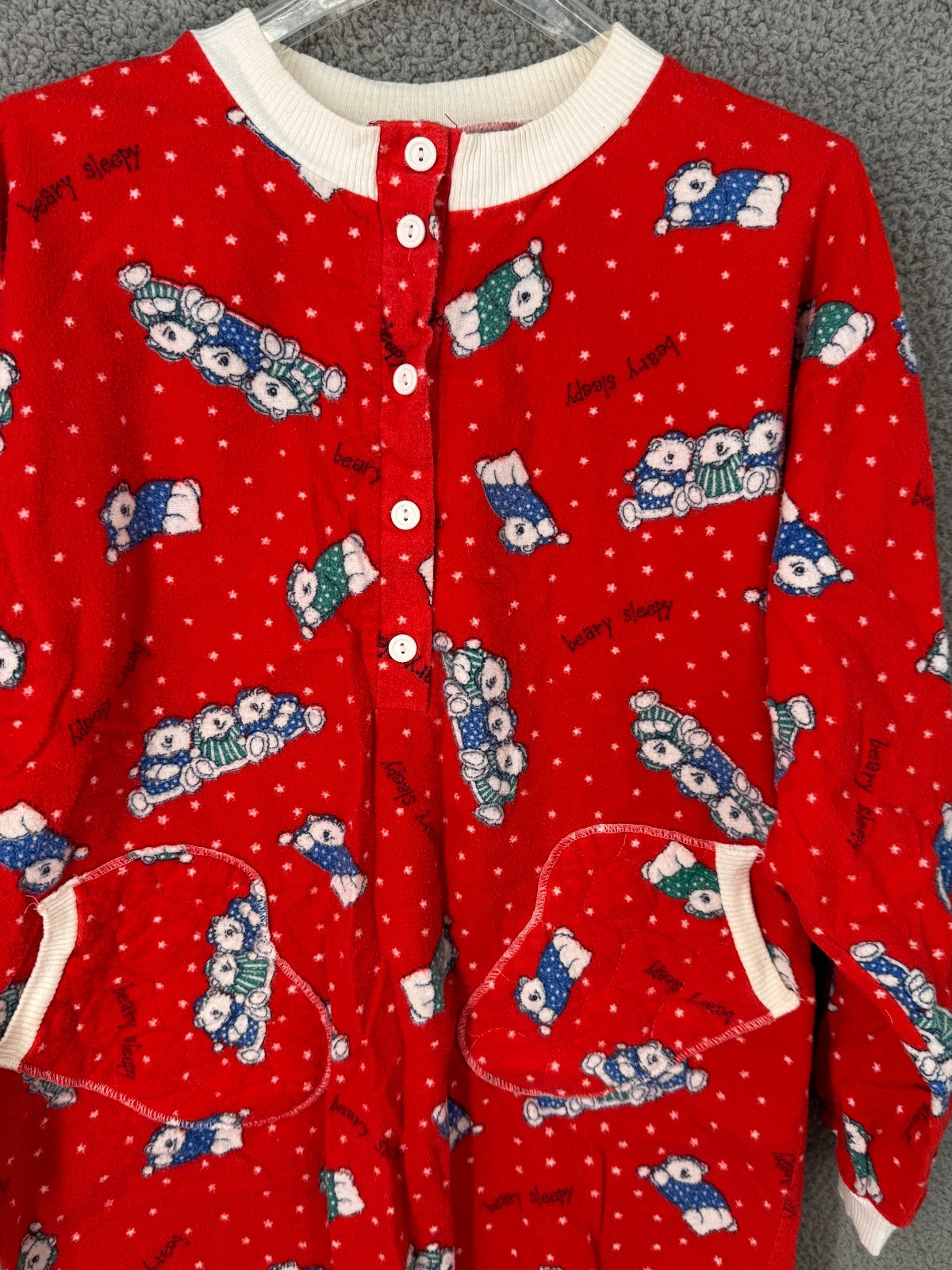 Vtg 80s Flannel Nightgown Granny Cottage Red Bear Union L USA Jennifer Dale