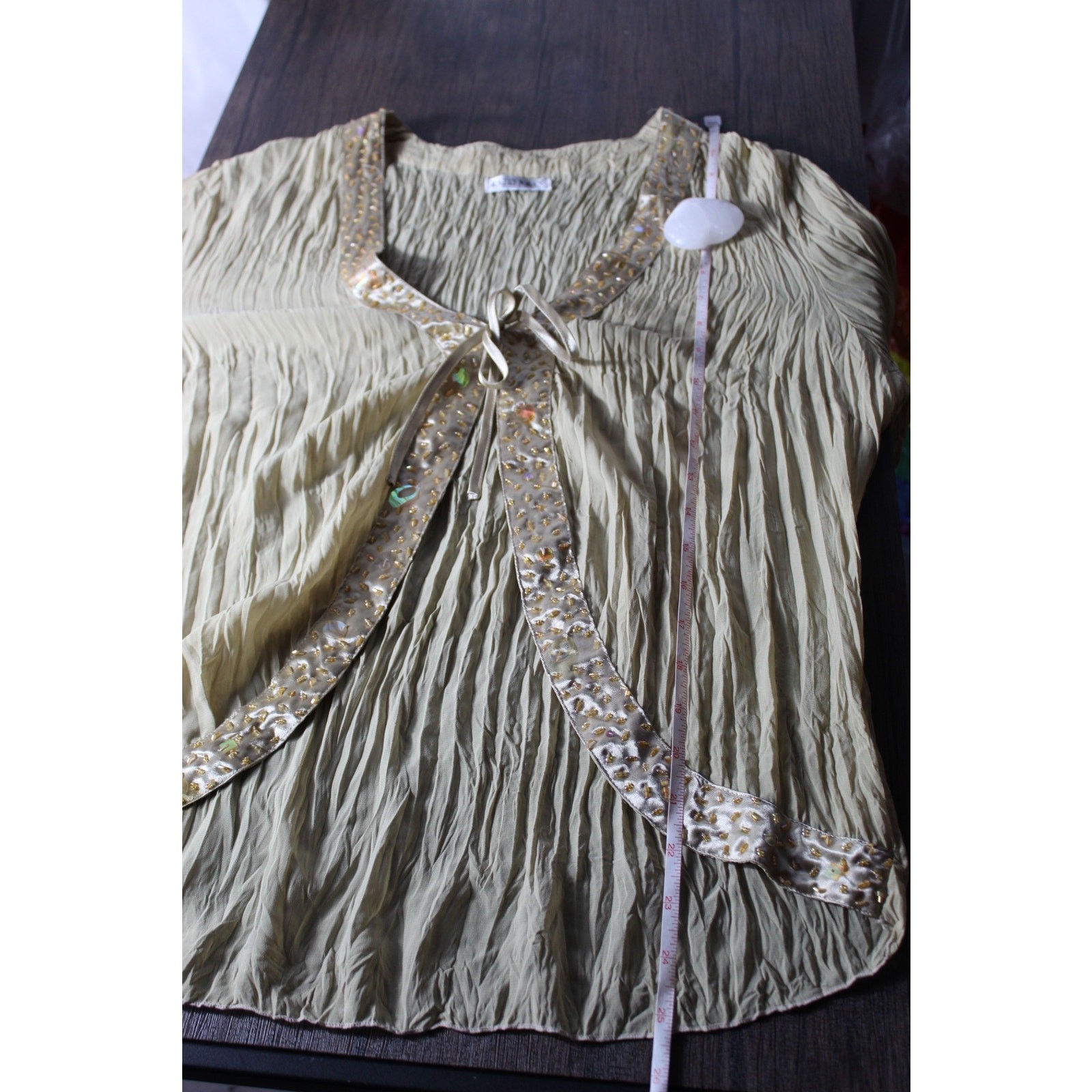 Vintage Kaelyn Max Y2K 90s Sheer Cardigan Beaded Satin Trim Tie Front XL