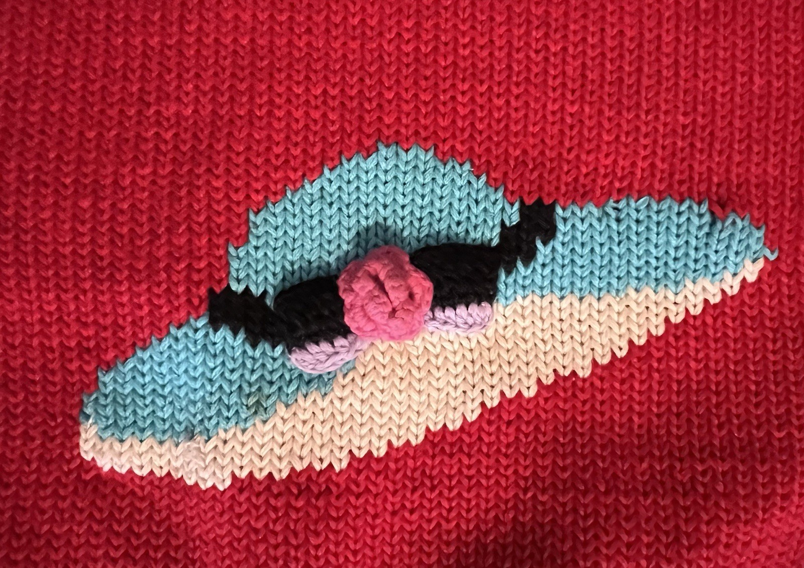 Vintage BEREK Cardigan Sweater XL Red Black Multi Hats Gloves Cat Kitty 80s/90s