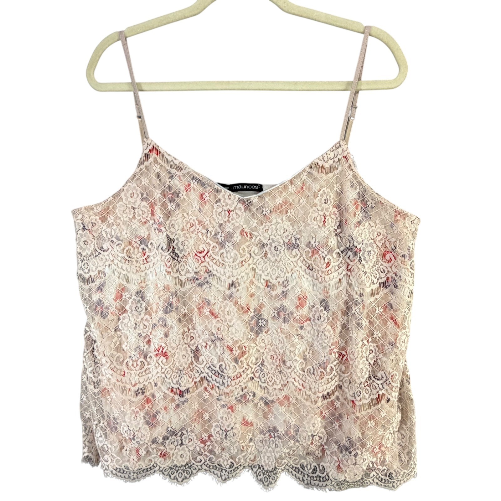 Maurices Lace Cami Top Womens 1X Cream Floral Sheer Feminine Coquette Boho Chic