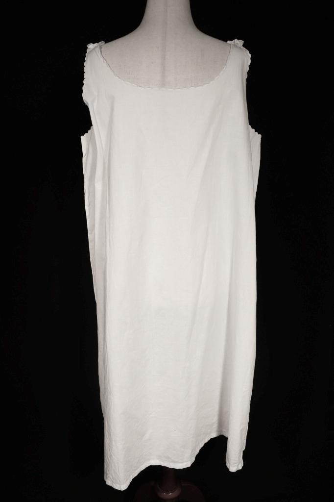 Antique French White Cotton Edwardian Hand Embroidered Night Gown Size XL