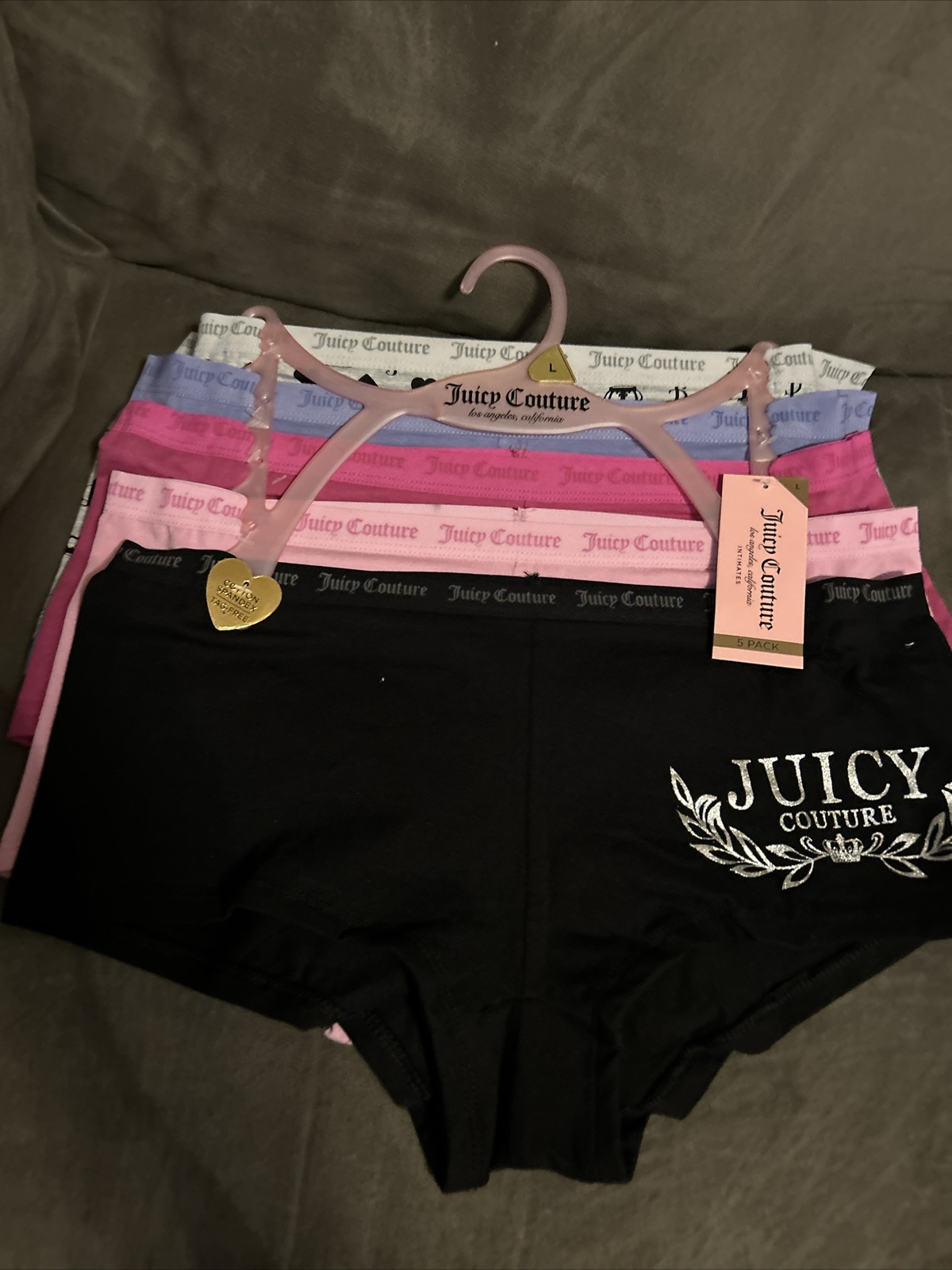 Juicy Couture 5 Panties No Panty Lines NWT Large Pink Black Gray
