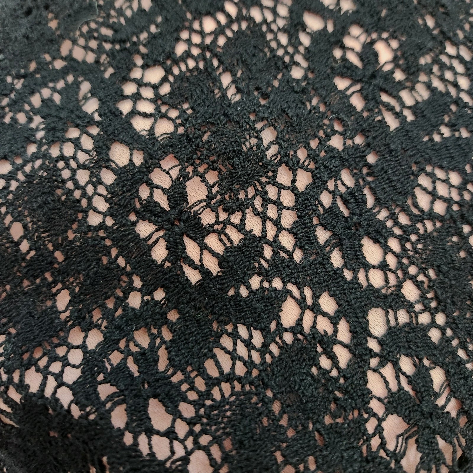Mica Vintage 90s Black Lace Crochet Light Pink Lining Dress Women SZ 6