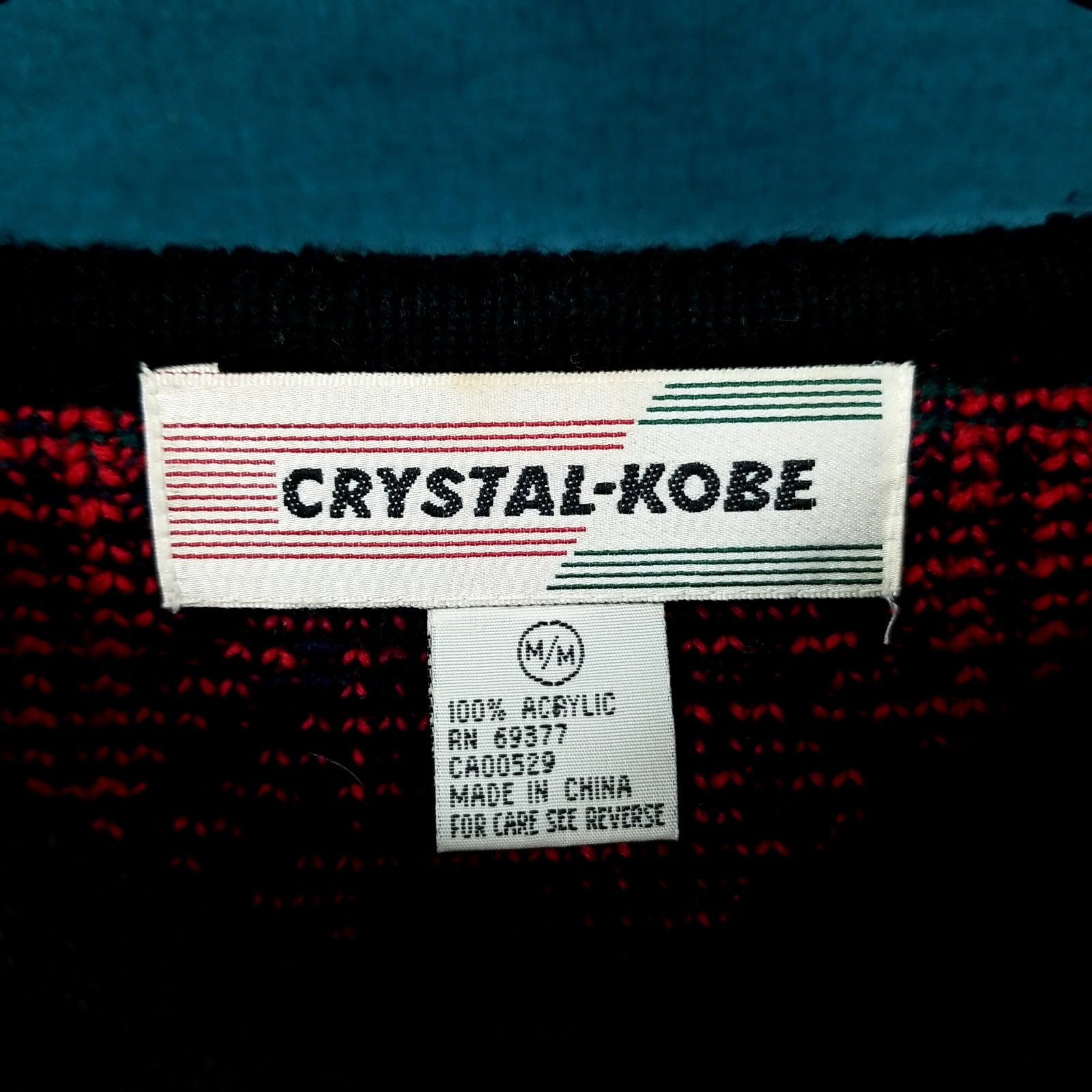 VTG Crystal Kobe Red/Green/Black Plaid Gold Button Cardigan Sweater Size Medium