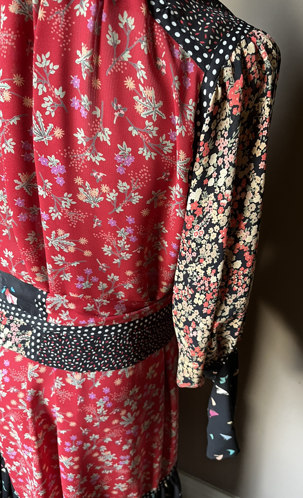KOOS VAN DEN AKKER Floral, Dot, & Mod Art Mixed Print, Belted Boho Dress Size 6