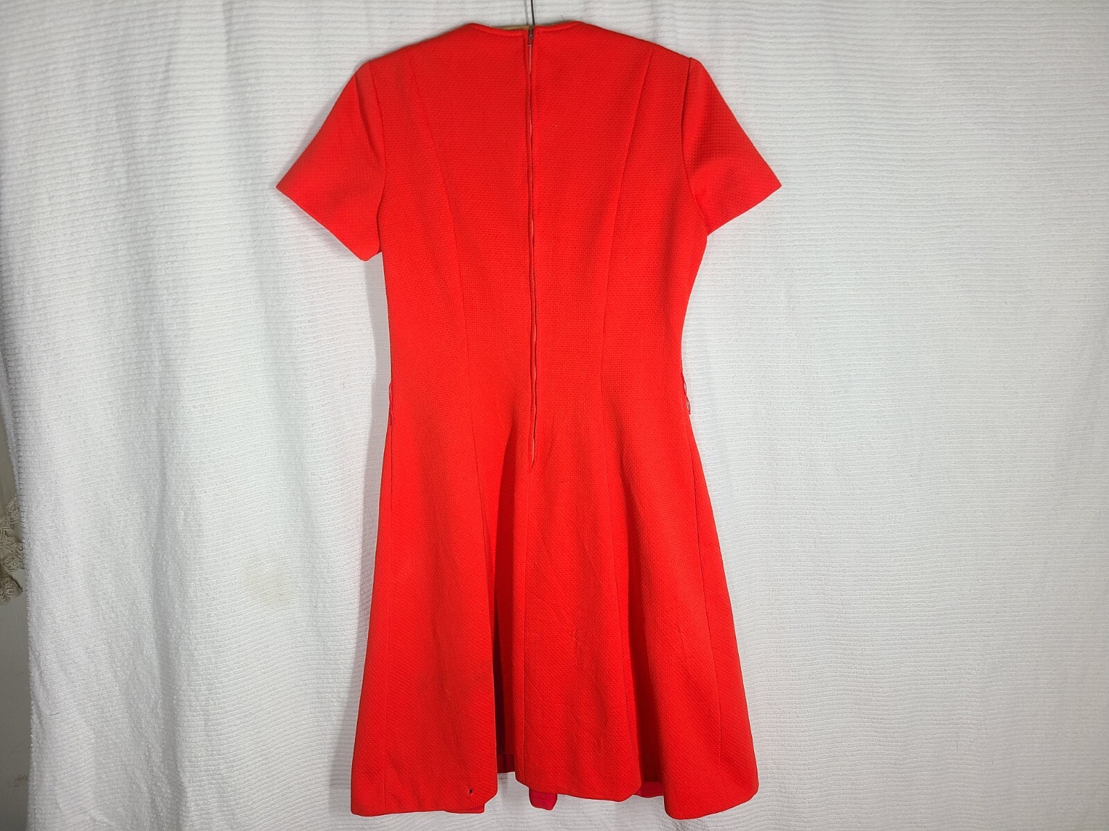 Vtg 70s Scooter Dress Fluoro Orange Princess Seamed Mod Full Skirt M Retro