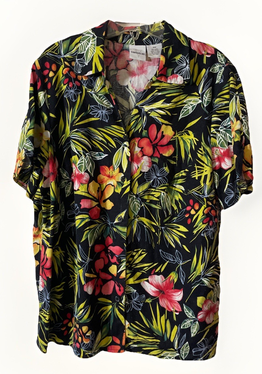 Versailles Vintage Linen Blend Short Sleeve Hawaiian Shirt Women’s Size Large