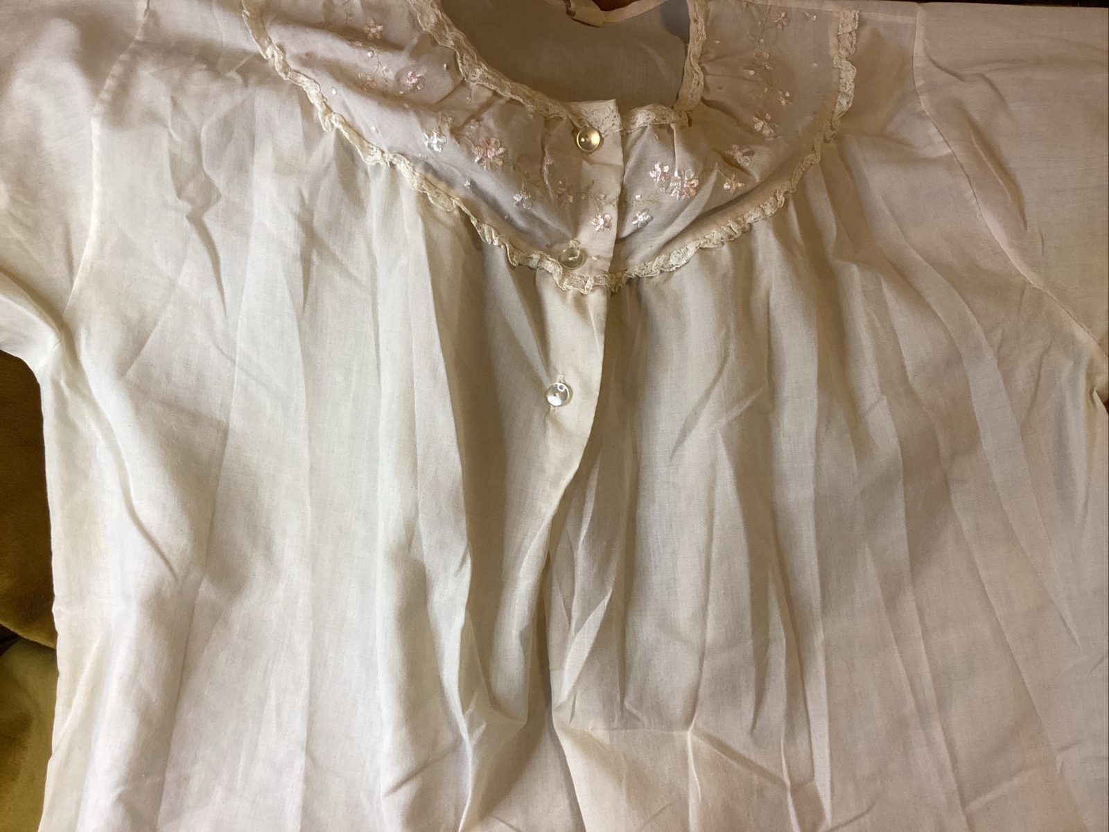 VTG 60’s KATZ IVORY W/ EYELET LACE COTTON BLEND NIGHTGOWN SZ L/XL