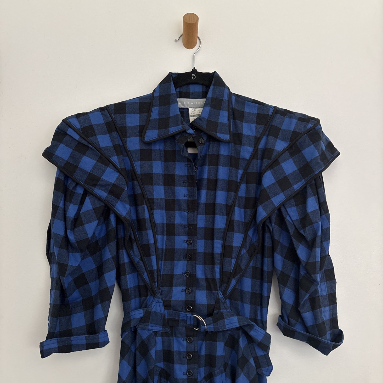 Vintage Blue Black Gingham Rockabilly Check Karen Alexander 80s Dress 8 Rare