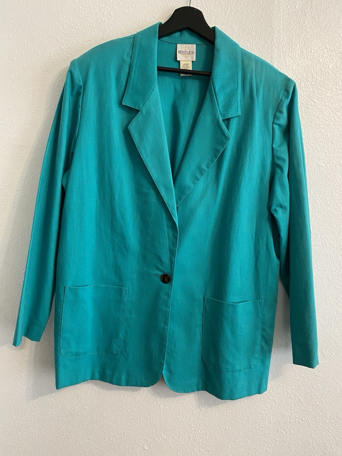 Bentley Linen Women’s L Blazer Turquoise Collegiate Colorful Bold Vibrant F36