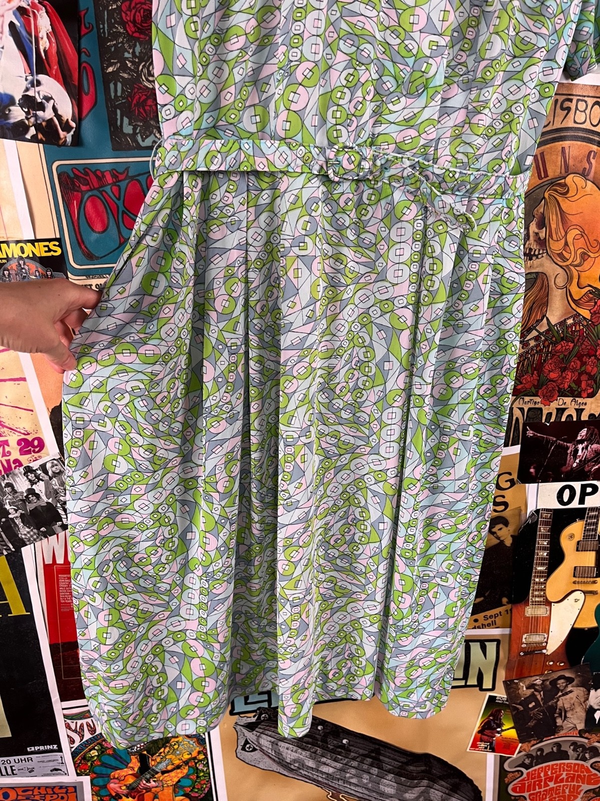 Vtg 50s-60s Pastel Mod Print Belted Sy Frankl Shirtwaist Day Dress Retro Medium