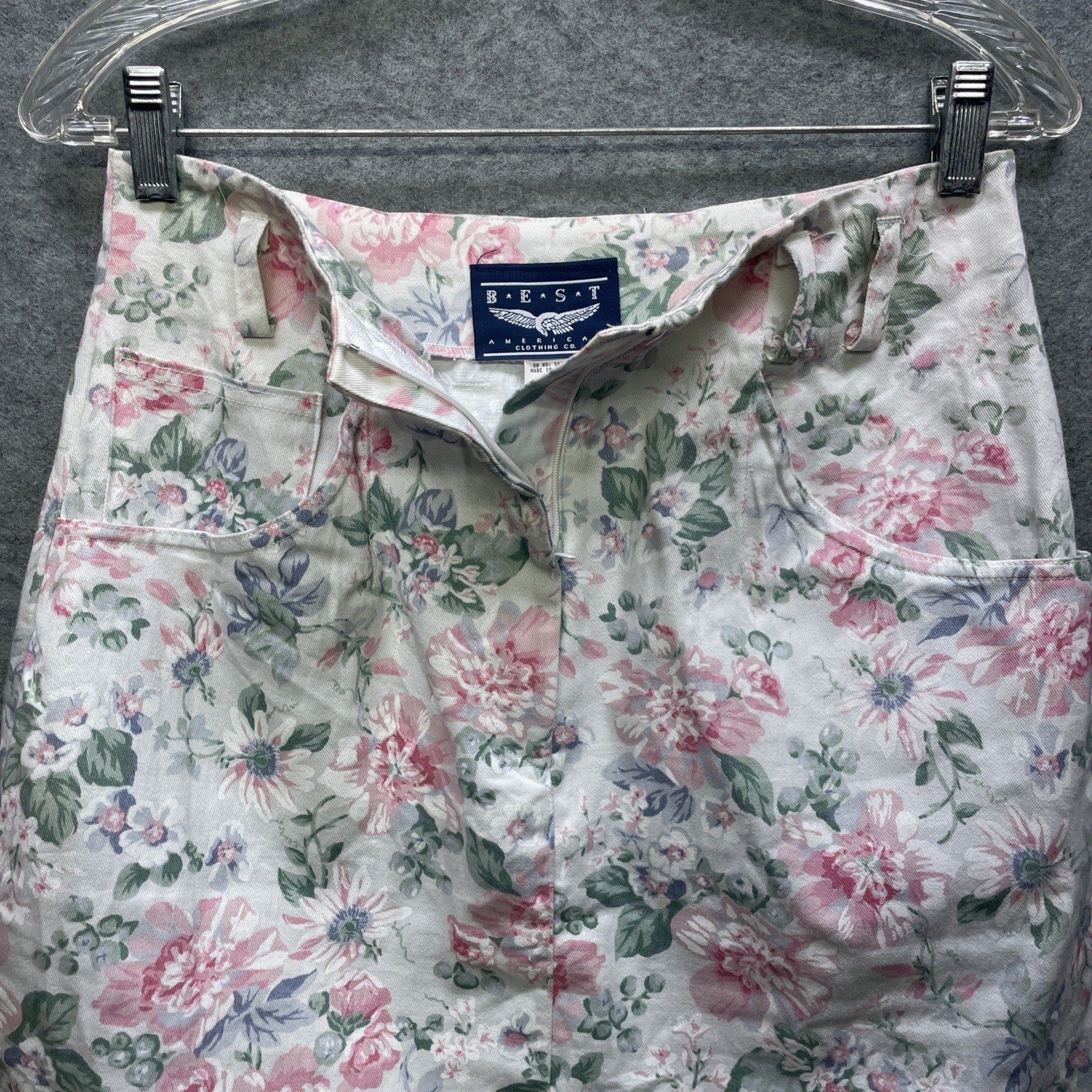 Vtg Y2K BEST American Clothing Co Women 9/10 Pastel Floral Pink Skirt High Waist