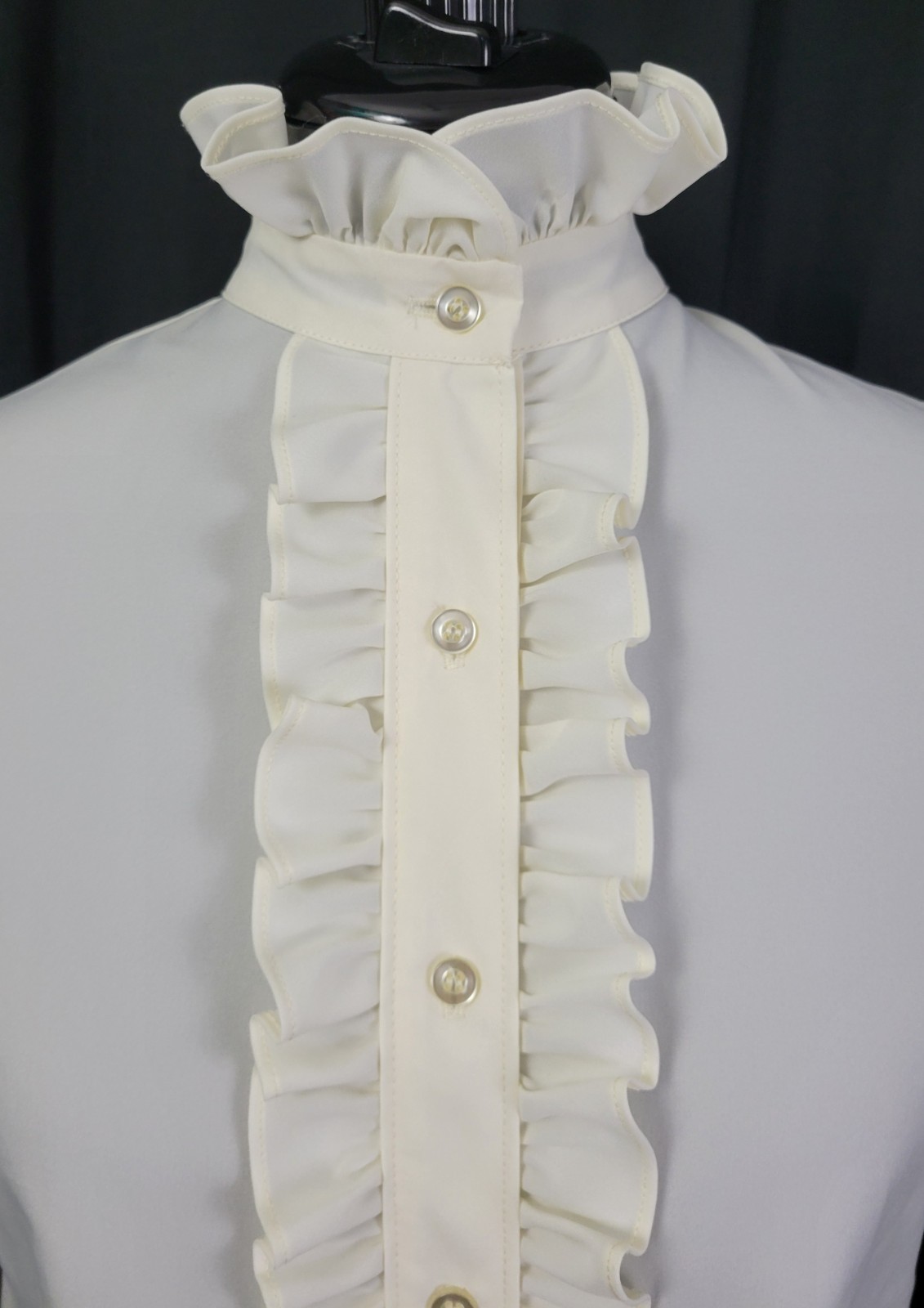 Vintage Lucky Winner Ivory S/S Blouse w Ruffled Collar & Placket Size 9/10