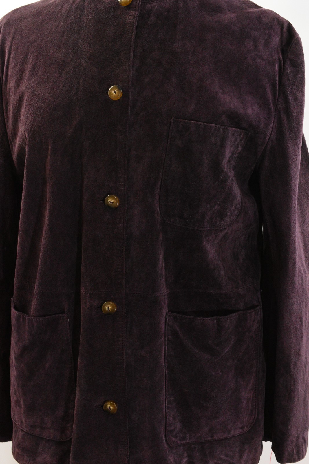 90s Vintage Purple Suede Leather Jacket Womens 10 Band Collar Utility Barn Coat