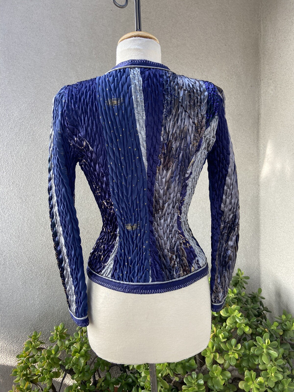 vintage Jacket 80s Jeanne Marc ruched Blue Grey Sz XS Petite 2