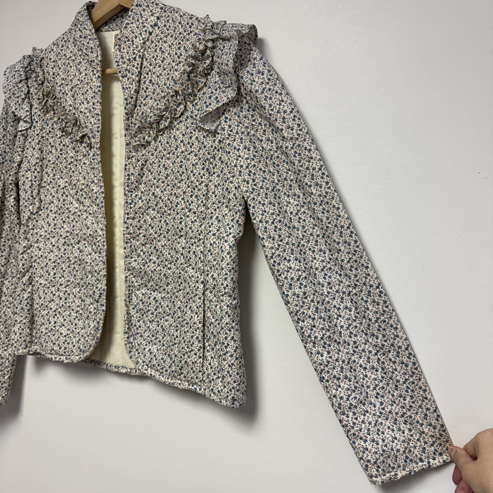 VTG 70s Jessica’s Gunnies Gunne Sax Ivory Floral Ruffle Quilted Jacket Top