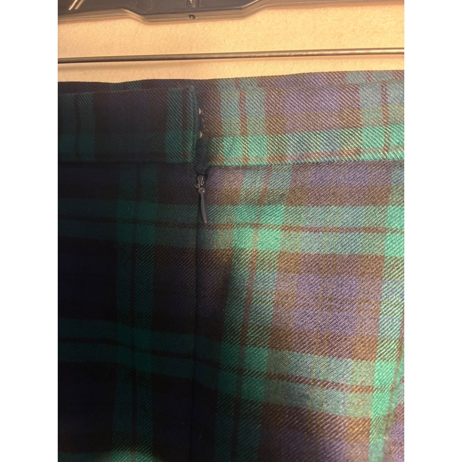 Vintage David Brooks Plaid Worsted Wool Blend Pencil Skirt Navy Green Lined 12