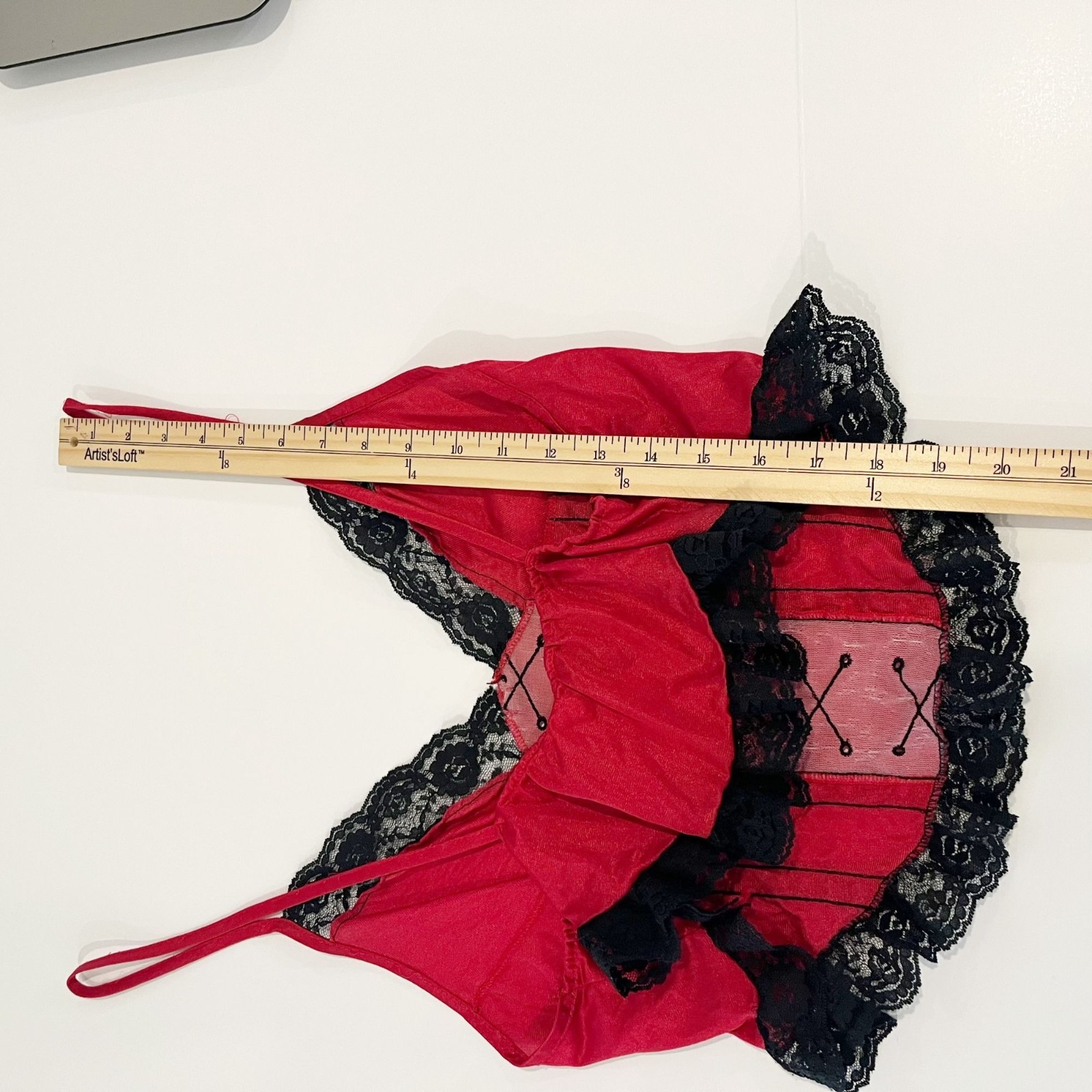 Vintage Faux Corset Lace Trim Camisole Tank Top Lingerie Y2K 90s Red USA MEDIUM