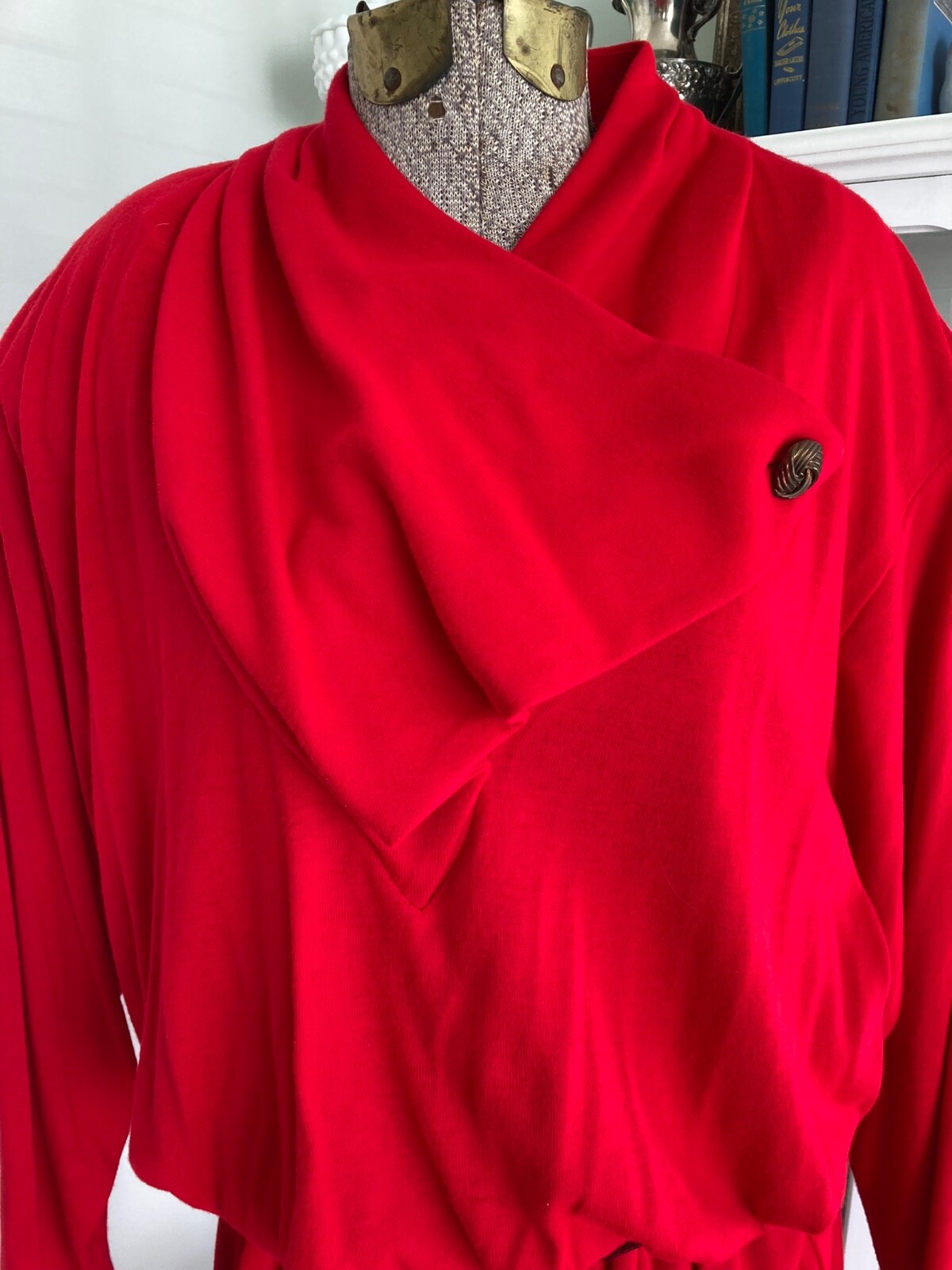 NOS Vintage 1980s SPEIGEL Red Jersey KNIT Dress Size 18 Bust 46