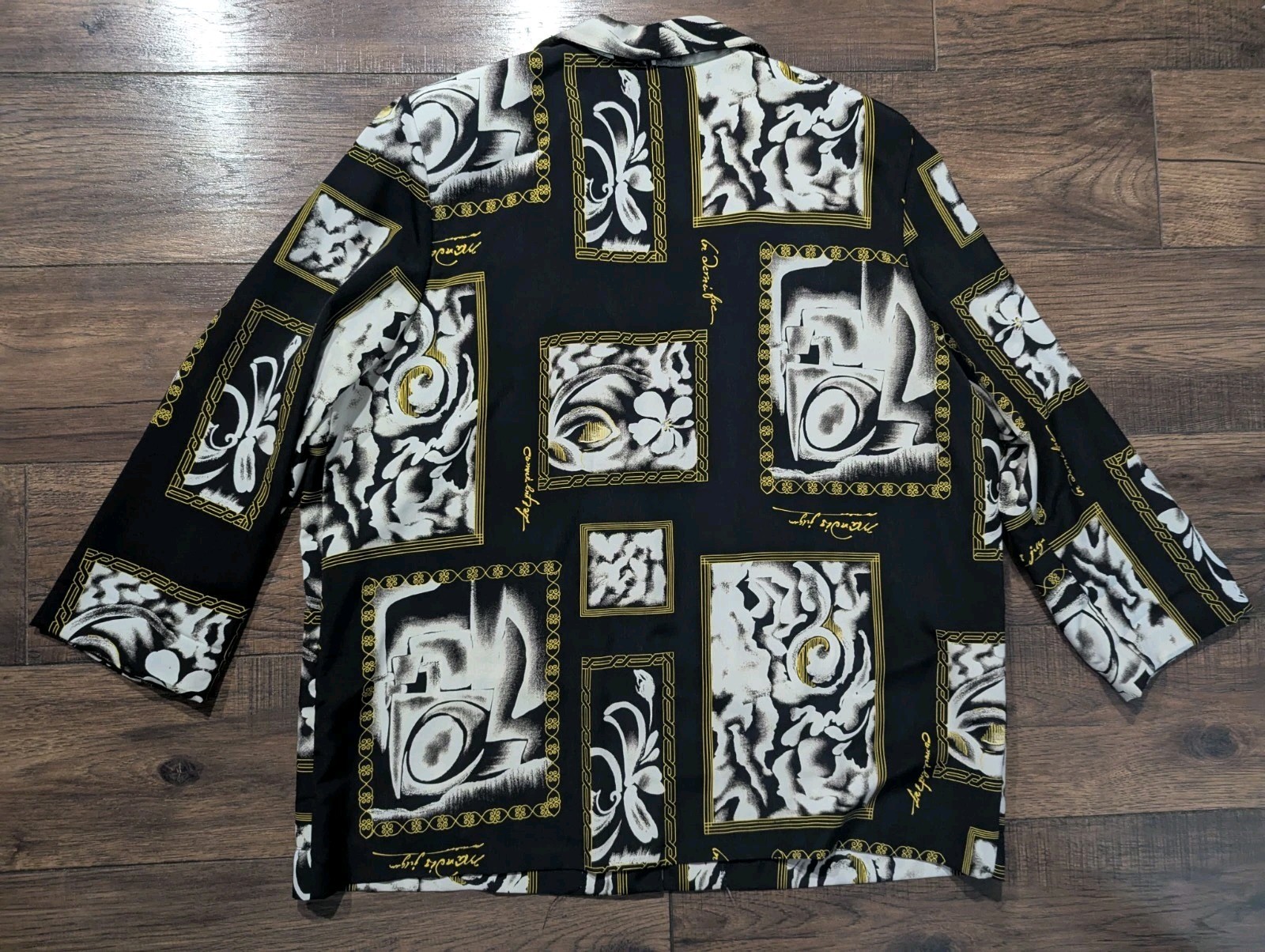 Jonathan Logan Vintage Black White & Gold Unique Abstract Print Blazer Size 3X