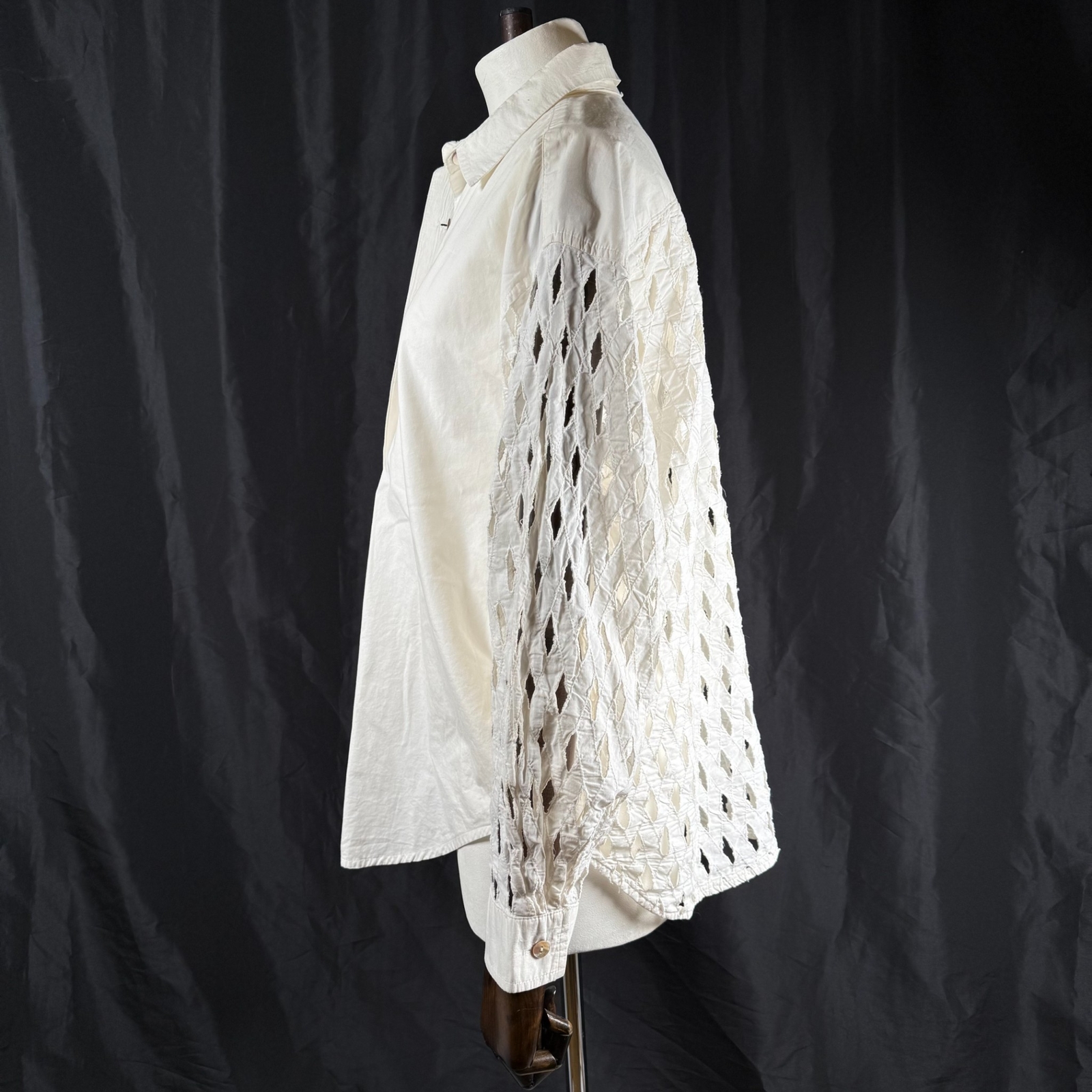 Vtg Times Seven Todd Oldham Women’s Small Shirt White Mother Of Pearl Lattice