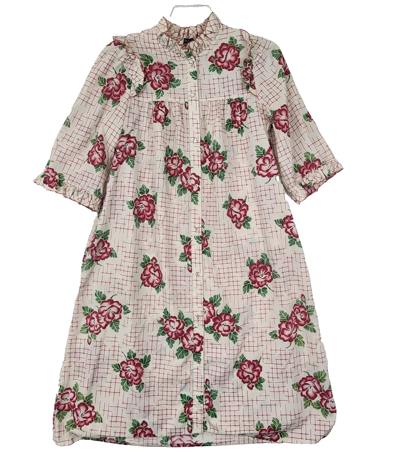 Vintage Models Coat Women House Dress White Floral Ruffle Neck Cottahecore #1886