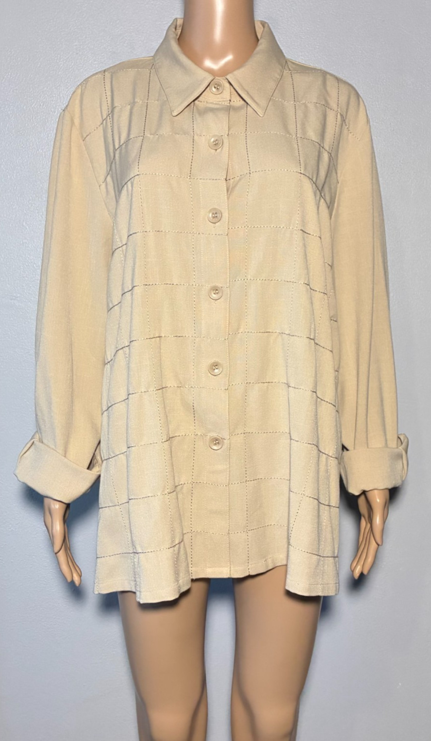 Vintage Brownstone Studio Women’s Shirt Size 1X Tan Long Sleeve Embroidered