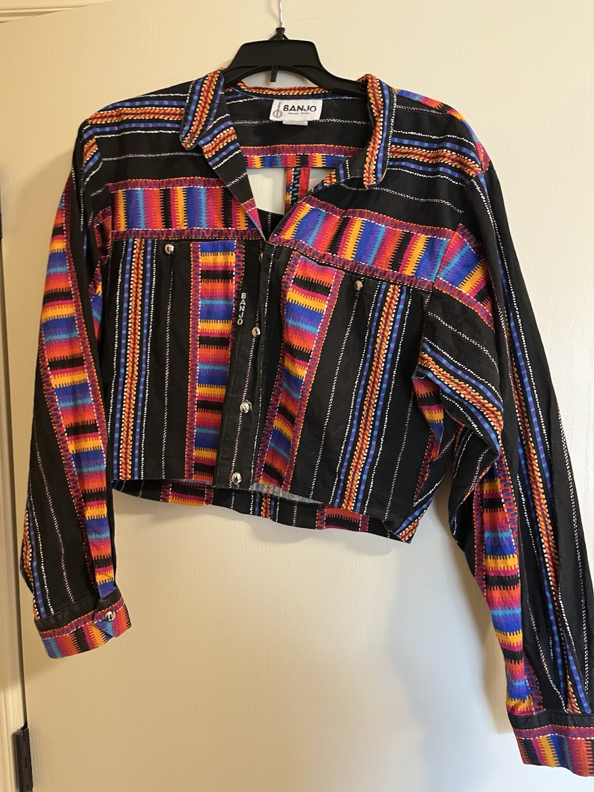 Banjo Dallas Western, Cowboy, Rodeo Button Up Crop Top, 80s/90s, vintage size L
