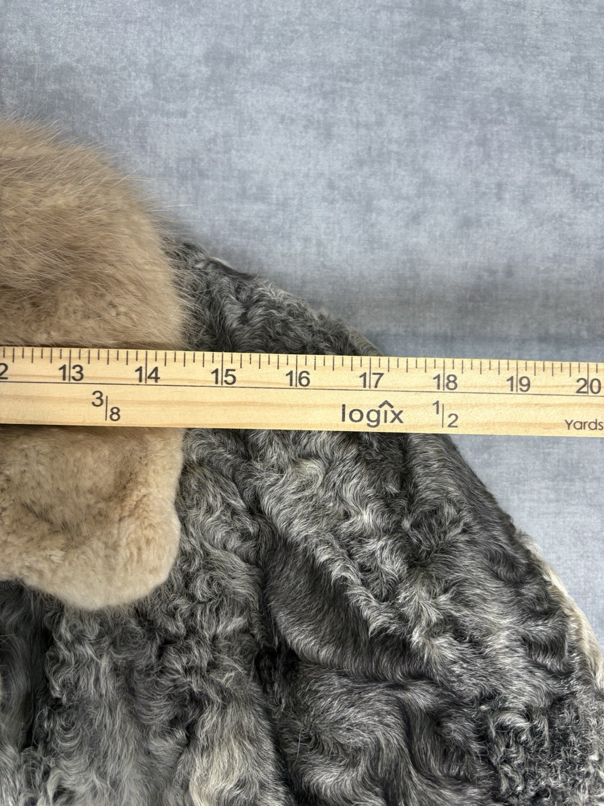 Vintage Persian Lamb Karakul Fur Coat Mink Collar Gray German Furrier M/L