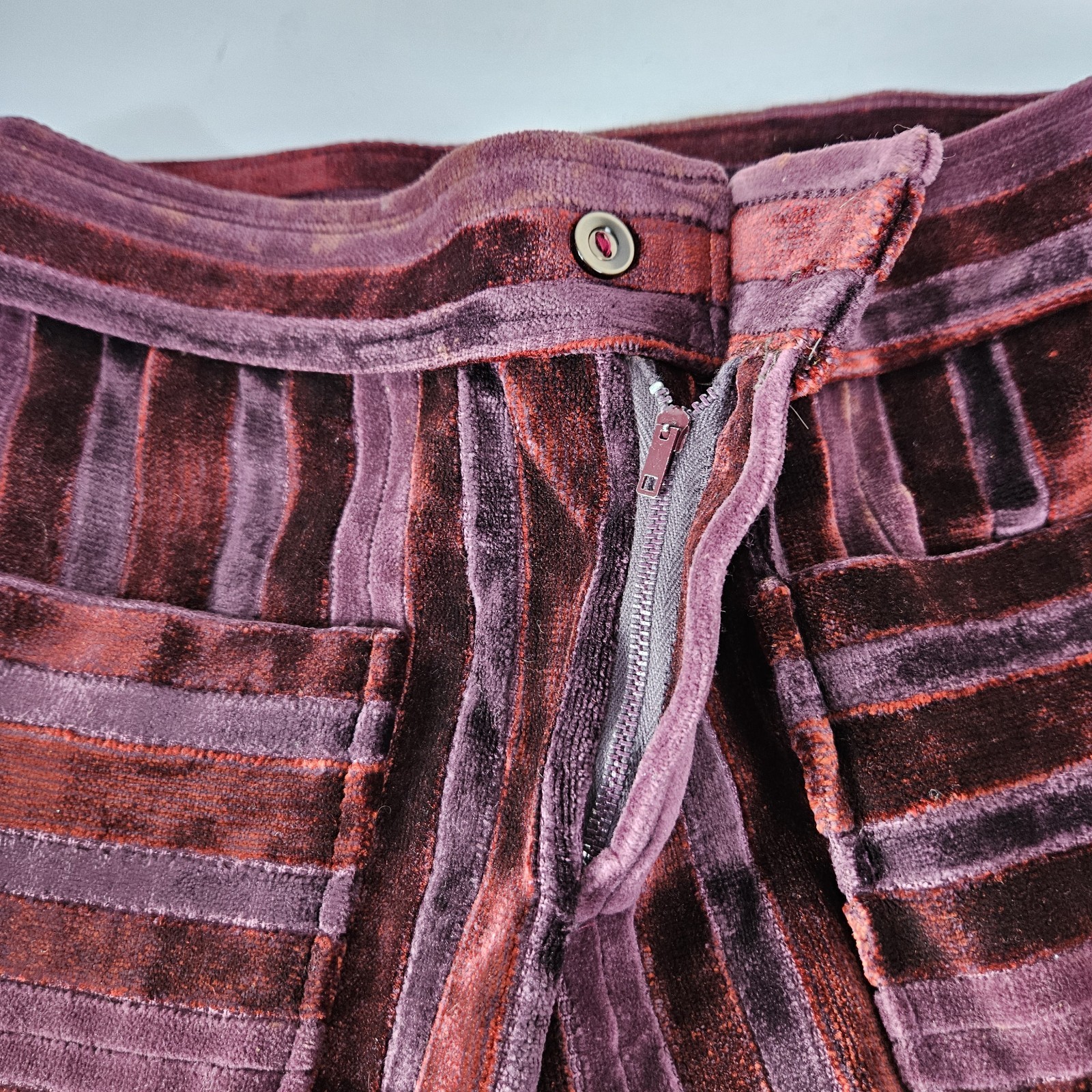 VTG 60S Red&Purple Strip Velvet Carpet Bag FLARED PANTS Bell Bottom Hippy 13/14