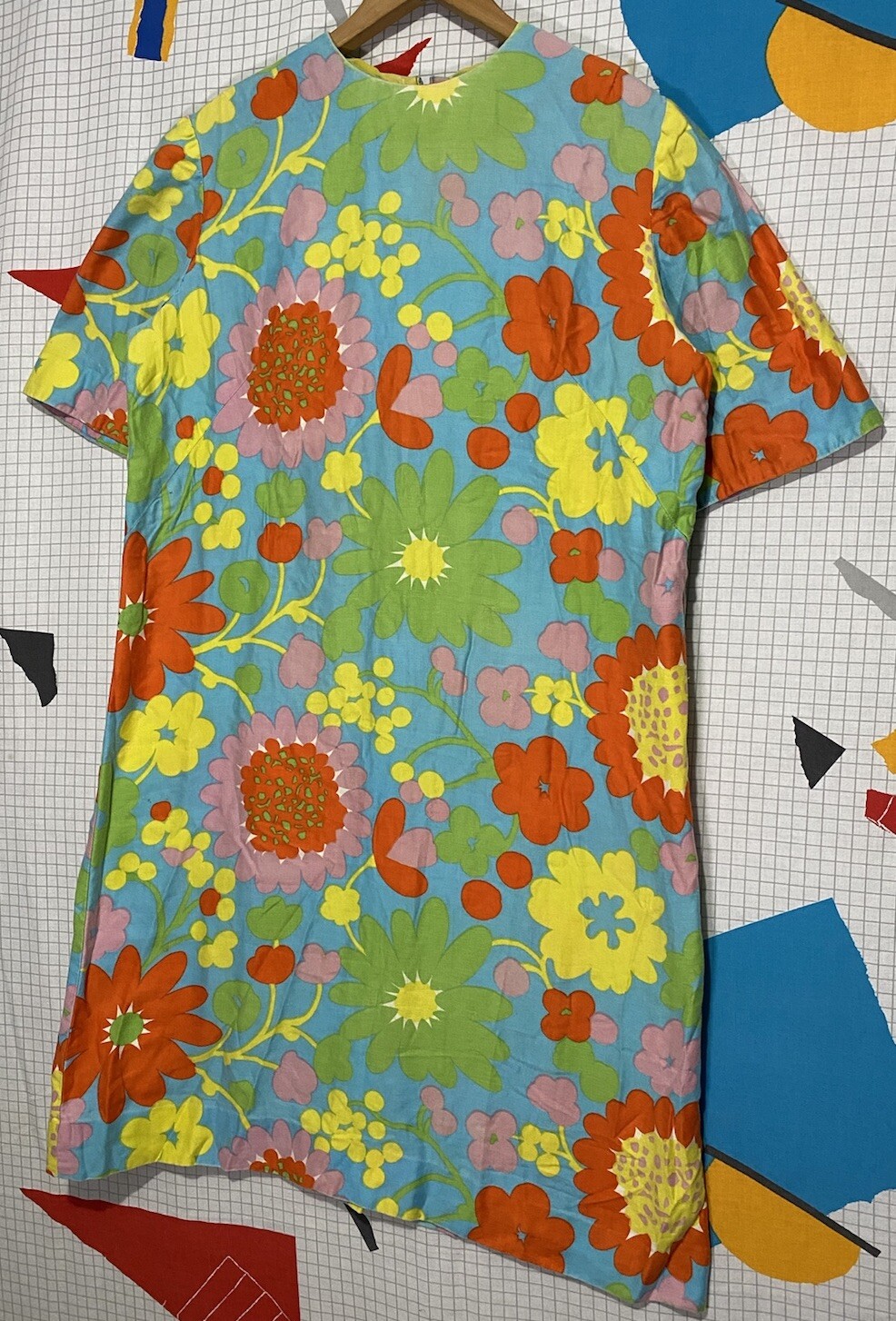 Vintage 60s Floral Mod Dress Hippie Psychedelic Colorful Flower Mini Short 70s