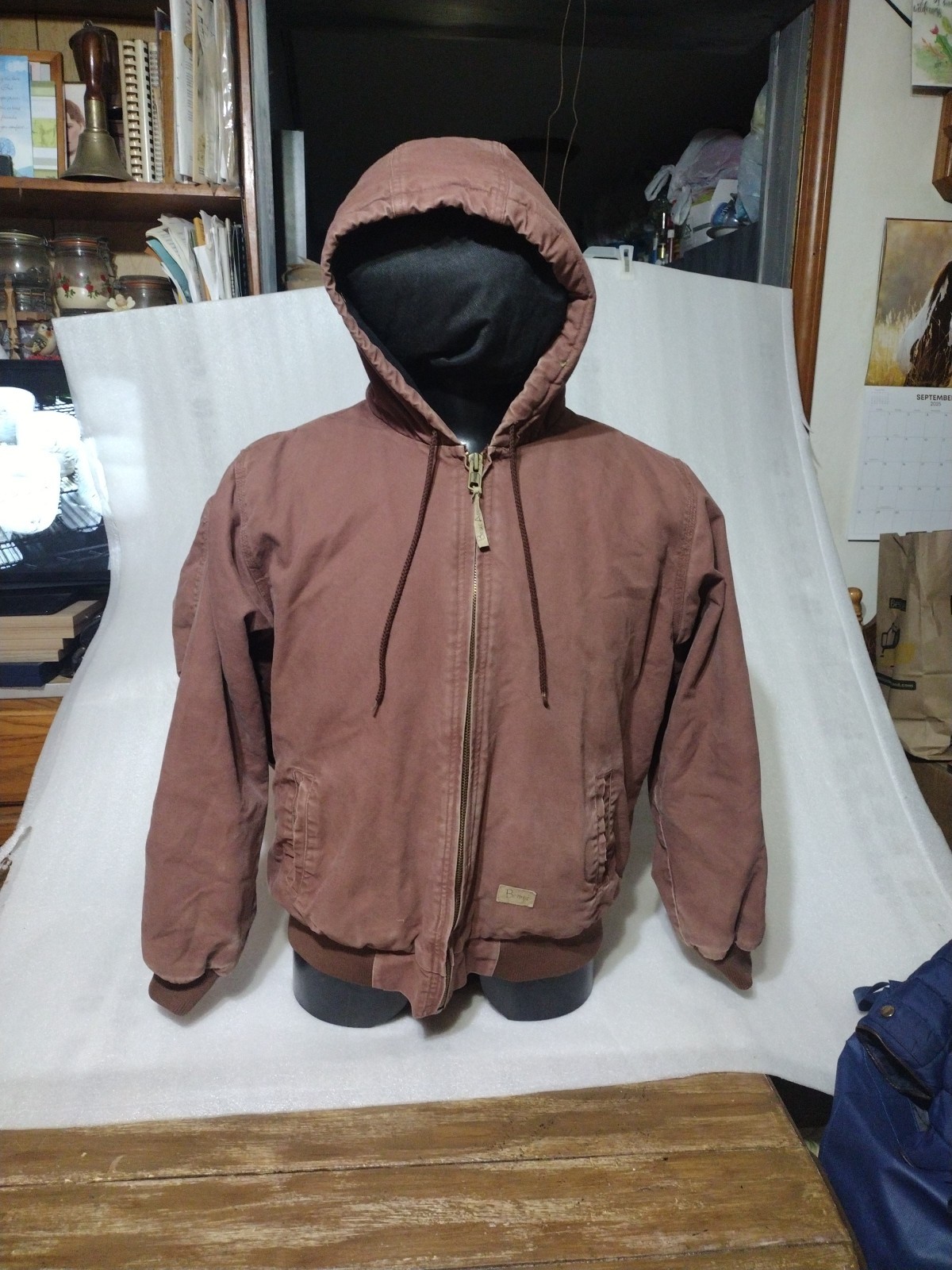 Vtg Berne XL Ladies Brown Canvas Workwear Lined & Hooded, 5 Pockets & Zipper#78
