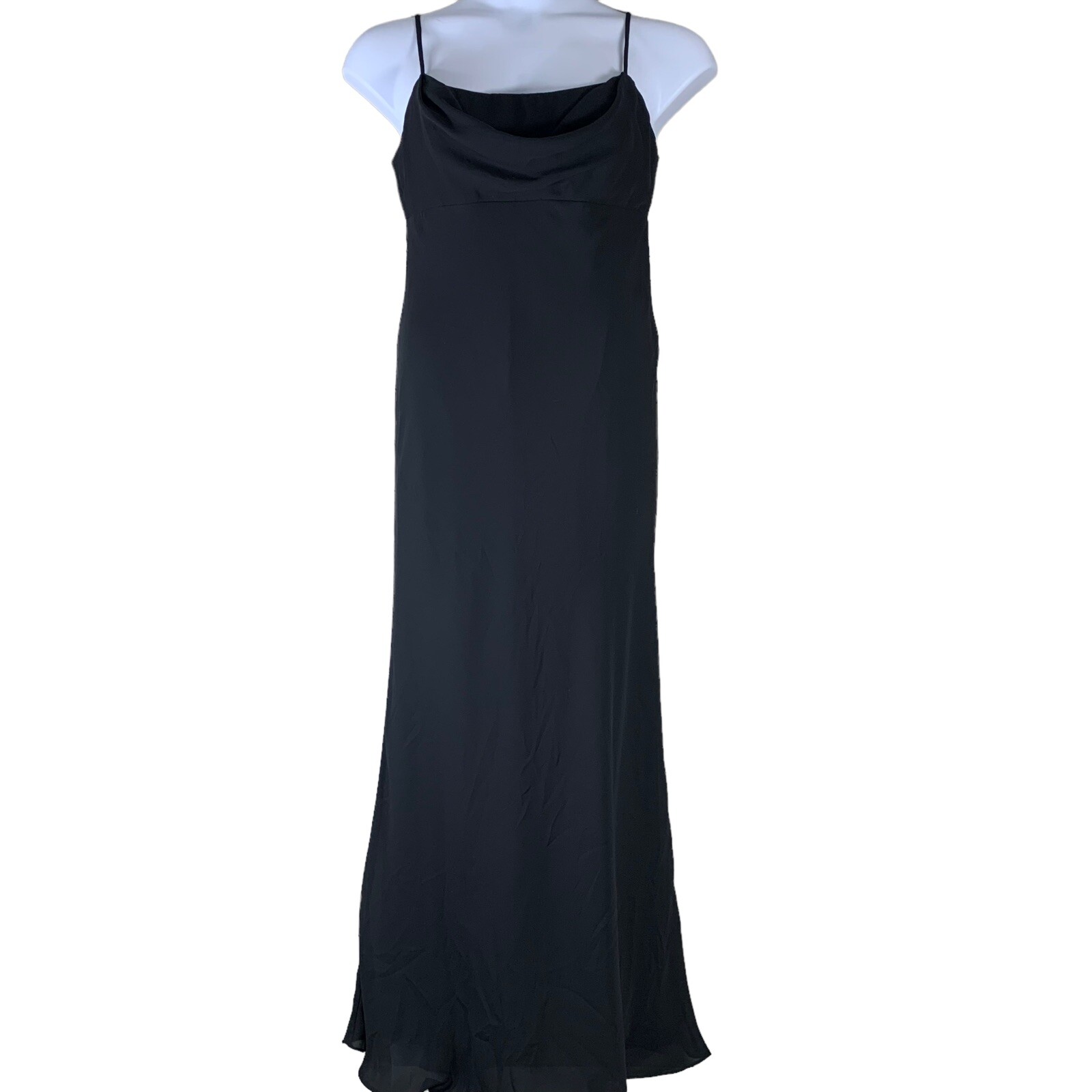 Vintage Size 10 Dress Maxi Chelsea Nites Black Spaghetti Straps Cowl Neck Lined