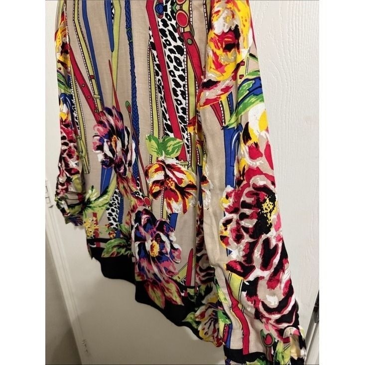Vintage Mischa Vibrant Floral Button Down Tunic Long Sleeve Blouse Women’s Small
