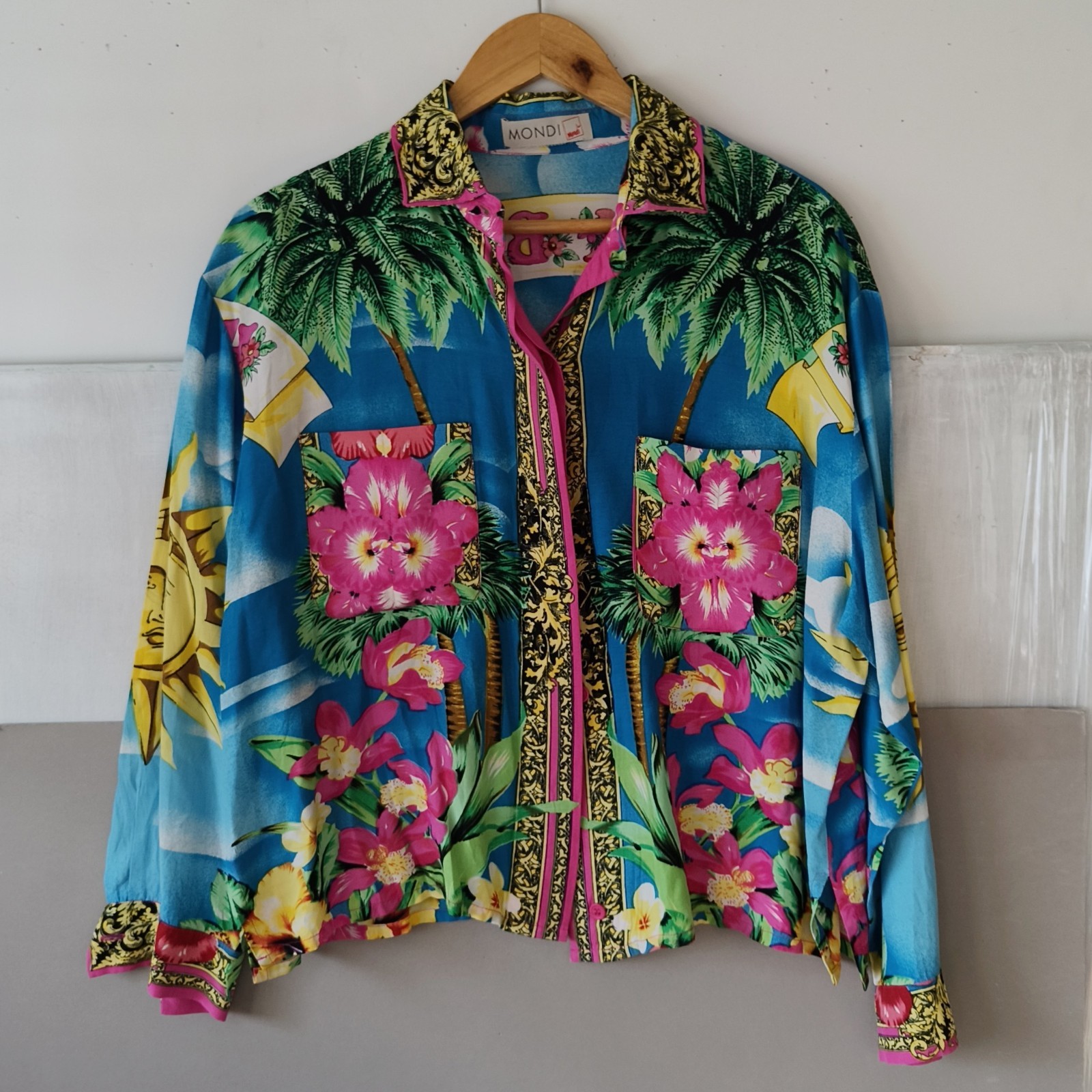 vintage 90s Mondi Palm Beach Shirt Blouse sun tropical miami rayon