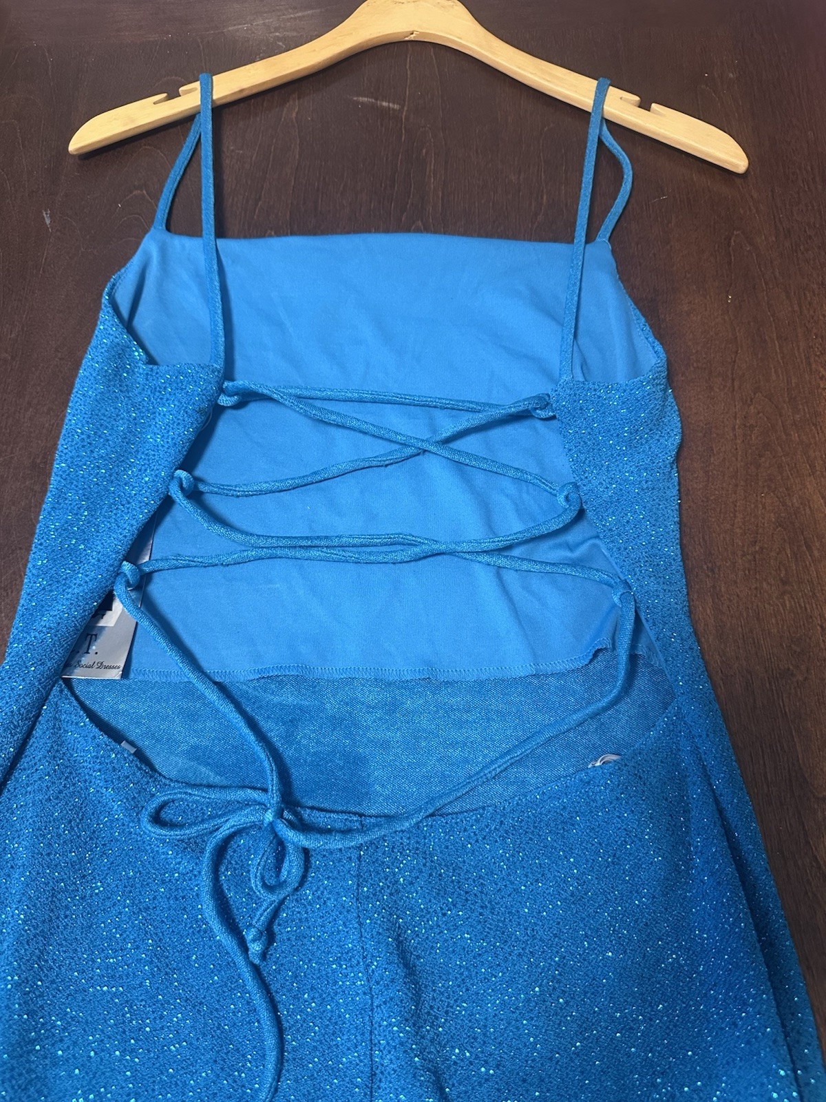 Vintage 1990s Y2K City Triangle Teal Sparkle Dress Size Large Formal Party Long