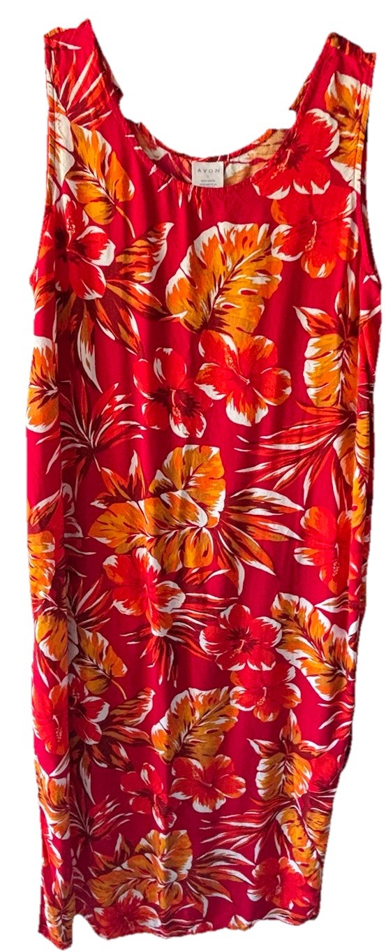 VINTAGE AVON Flowers Red Summer Long Sun Dress Size Large 1990 NWOT