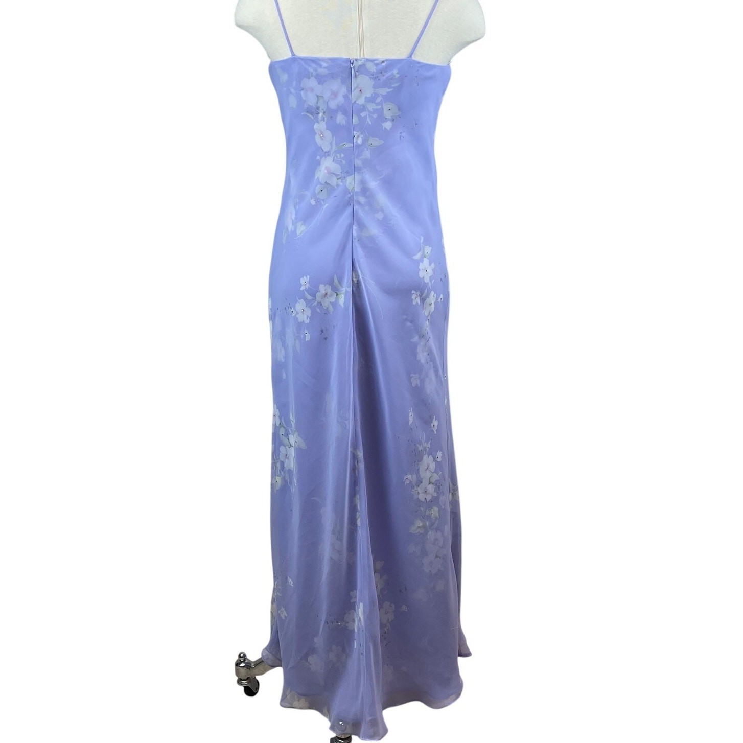 Vintage 90s CHELSEA NITES Purple Floral Chiffon Prom Dress (6) Rhinestone Fairy