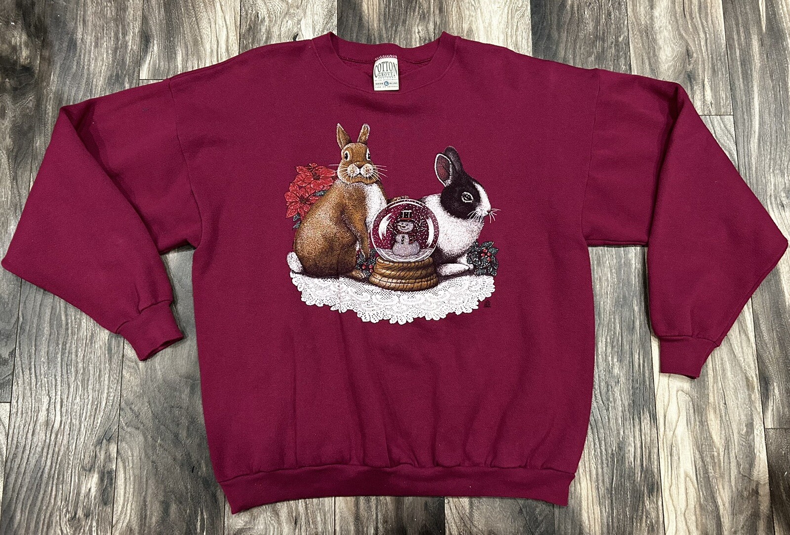 Vintage Grandma Sweater Bunny Rabbit Winter Snow Cotton Grove Size XL Purple