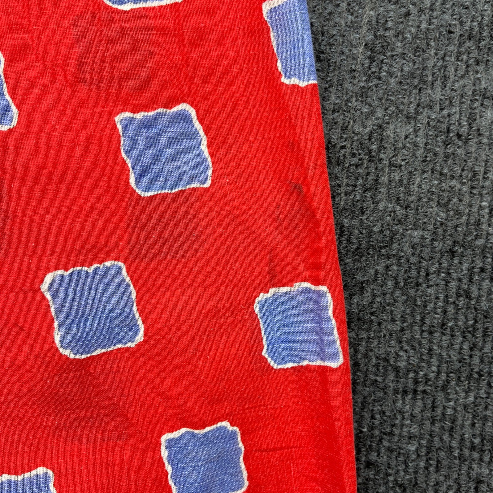 H. at HomeWear Vintage 90s Red Blue Square Print Drop Waist Pocket Dress L