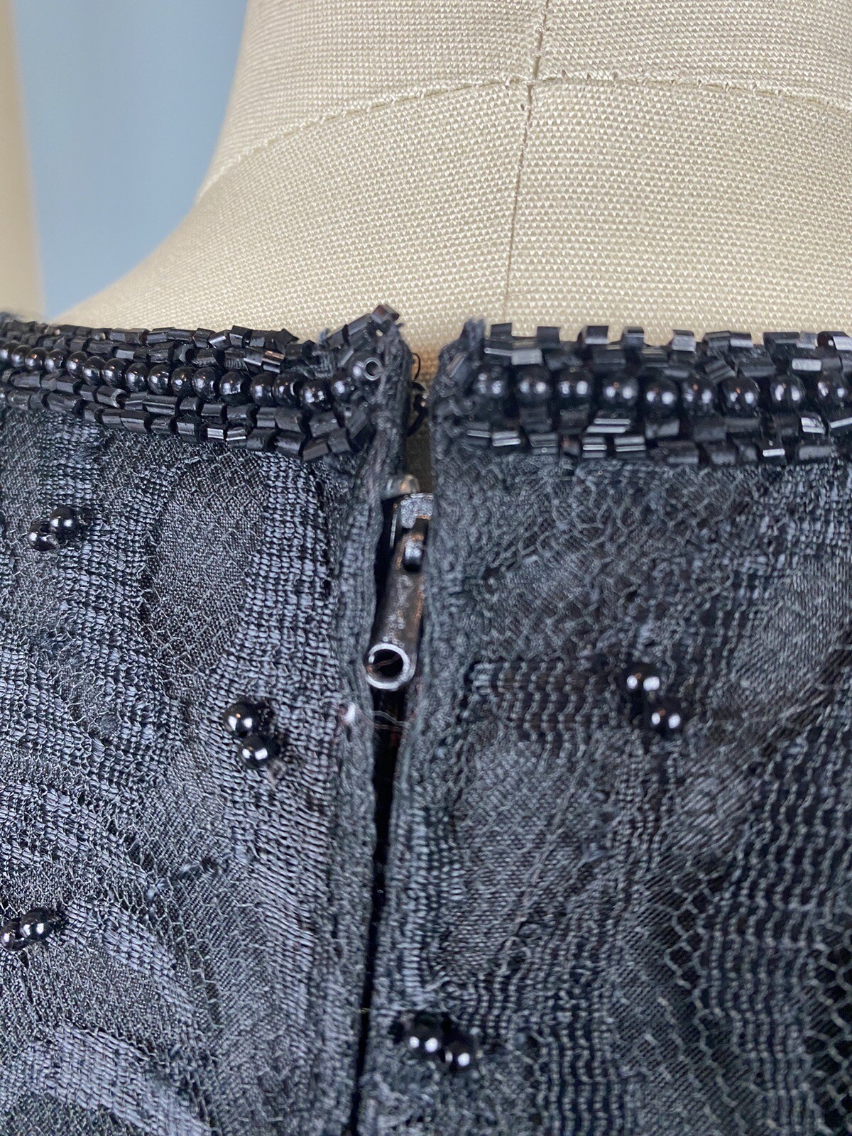 Vintage Beaded Top SIZE SMALL Rayon 80s 90S Shoulder Pad classic princess lace