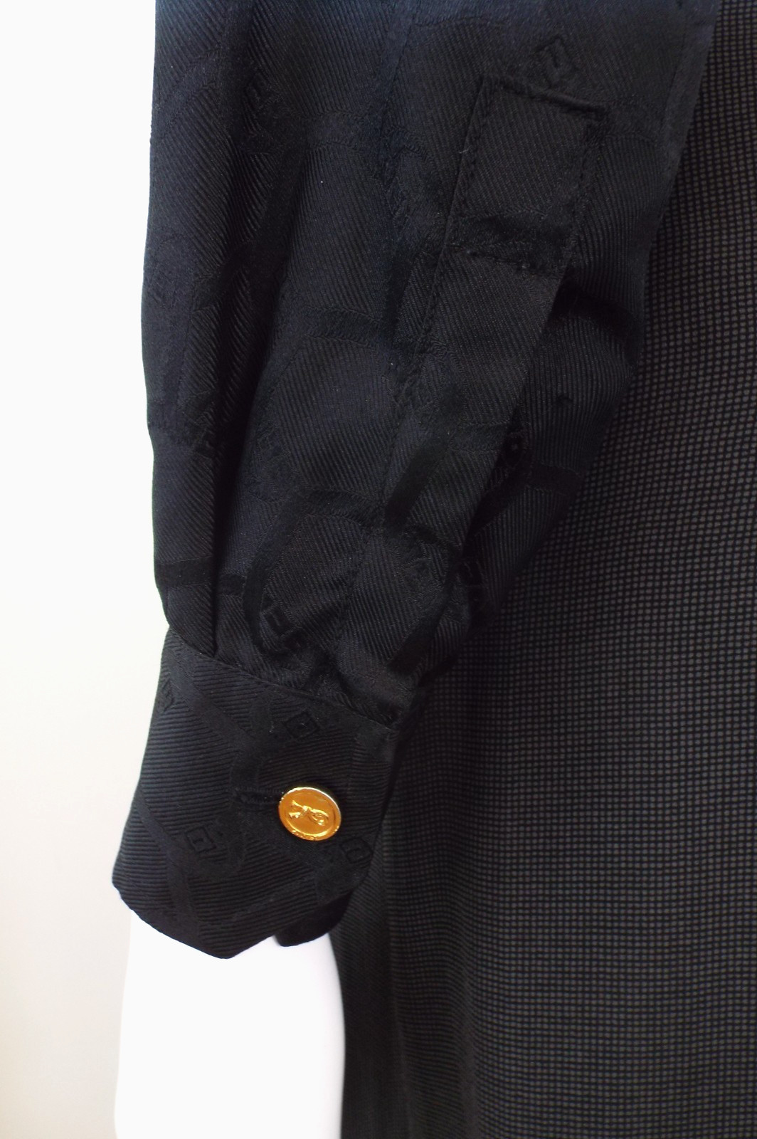 Vintage Roberta di Camerino Black Silk Blouse Shirt XS 6 Belt Logo Gold Buttons