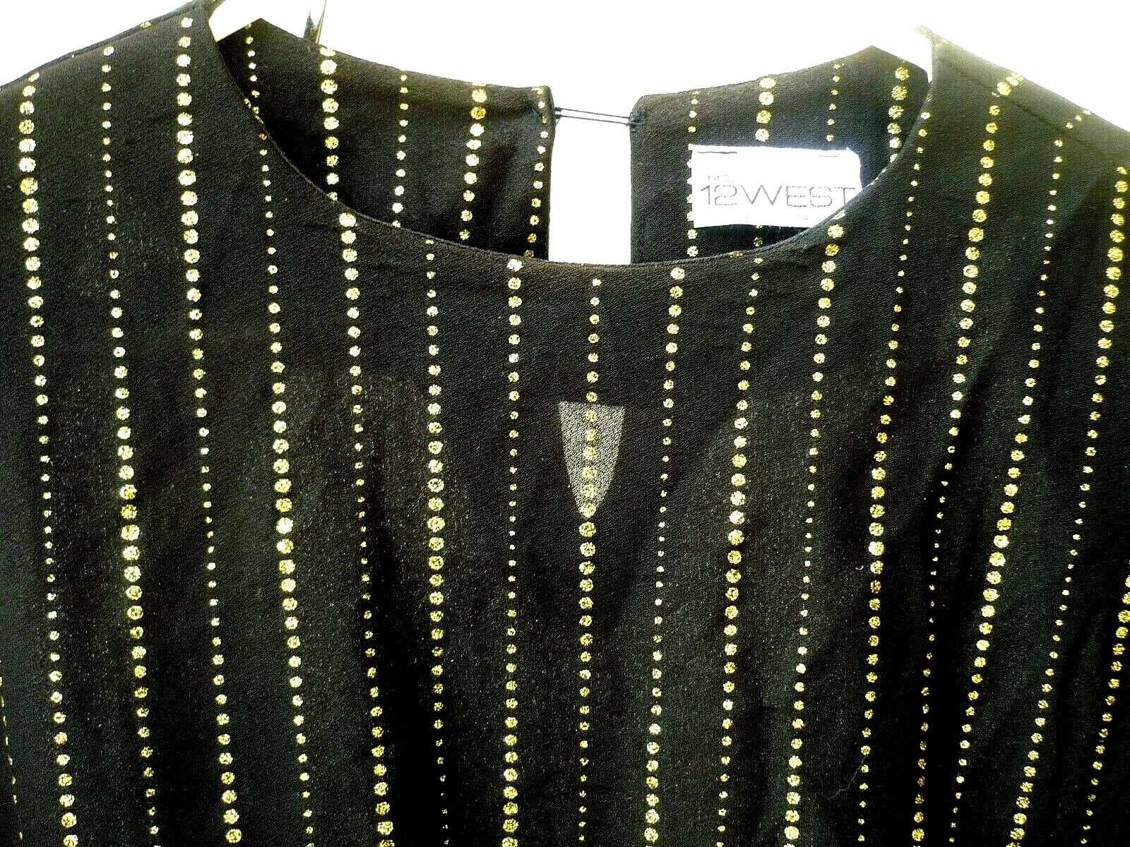 VTG 80S MS 12 WEST SZ XL L BLACK LIGHTWEIGHT GOLD SPARKLE DOTS DISCO BLOUSE LADY