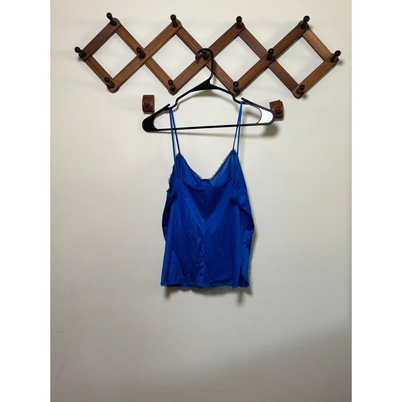 Sheer Coquette Whimsigoth y2k Vintage Royal Blue Satin Lace Camisole Top SizeMed