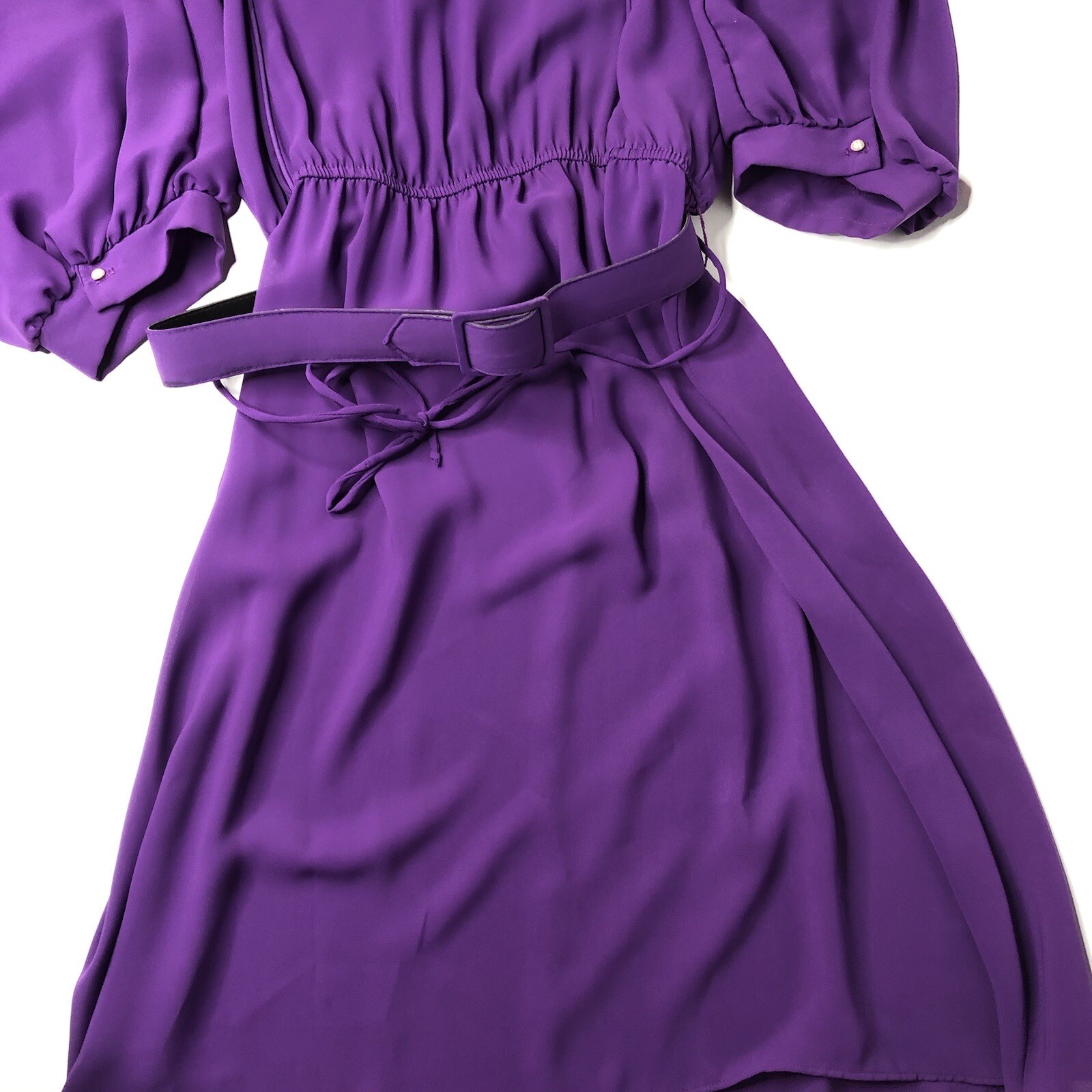 VTG 70s 80s Luci Pellini Balloon Sleeve Midi Dress in Plum Purple + Belt Fits: L