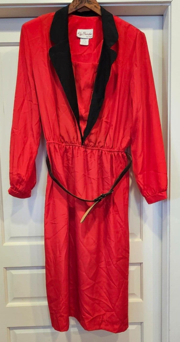 VTG Kay Brandon for h & a Red Black long Sleeve Dress w Belt Size 15/16