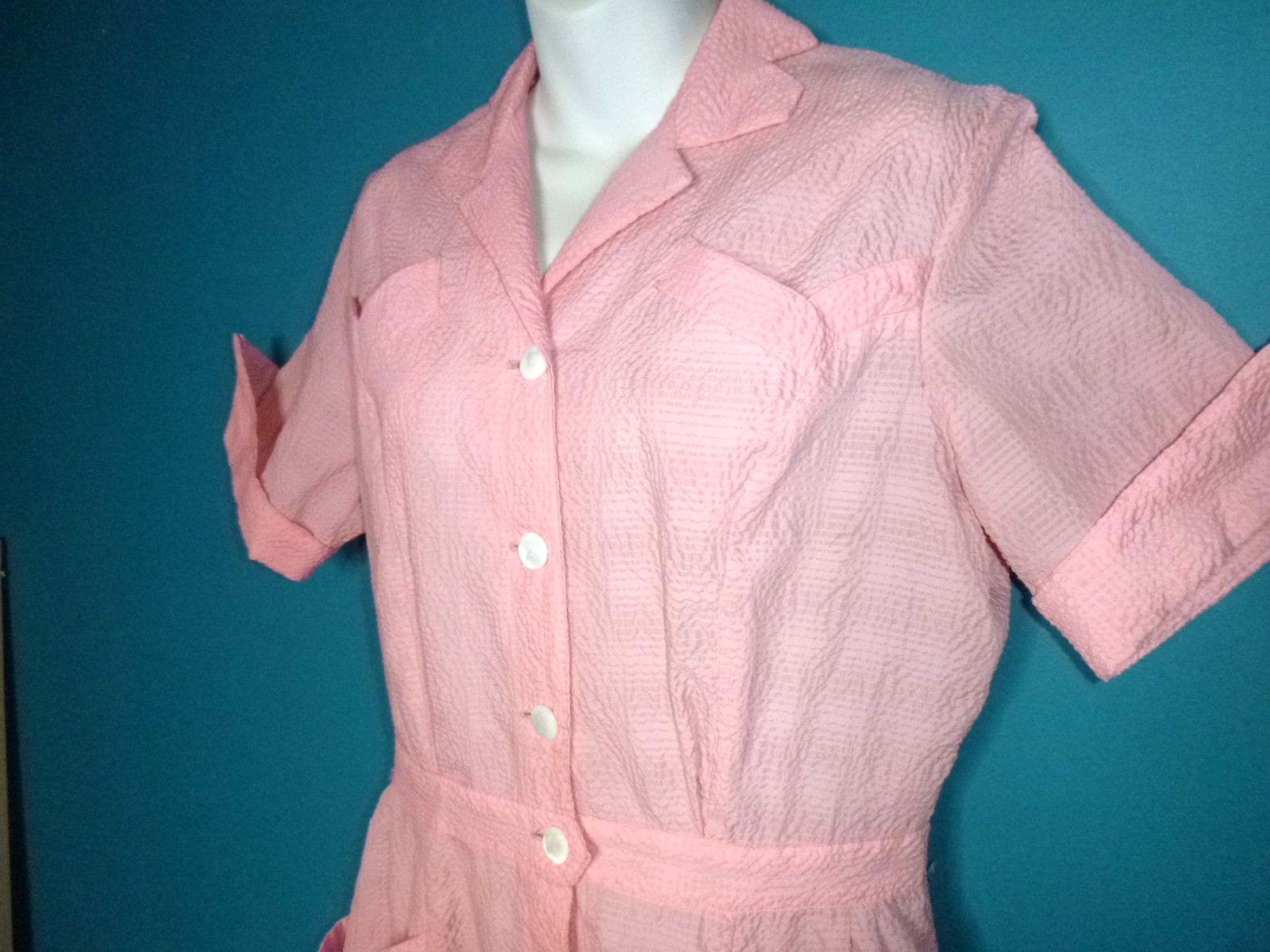 Vtg 40s 50s Robbin Dale Pink Textured Waitress Uniform Dress VOLUP Sz XL/XXL